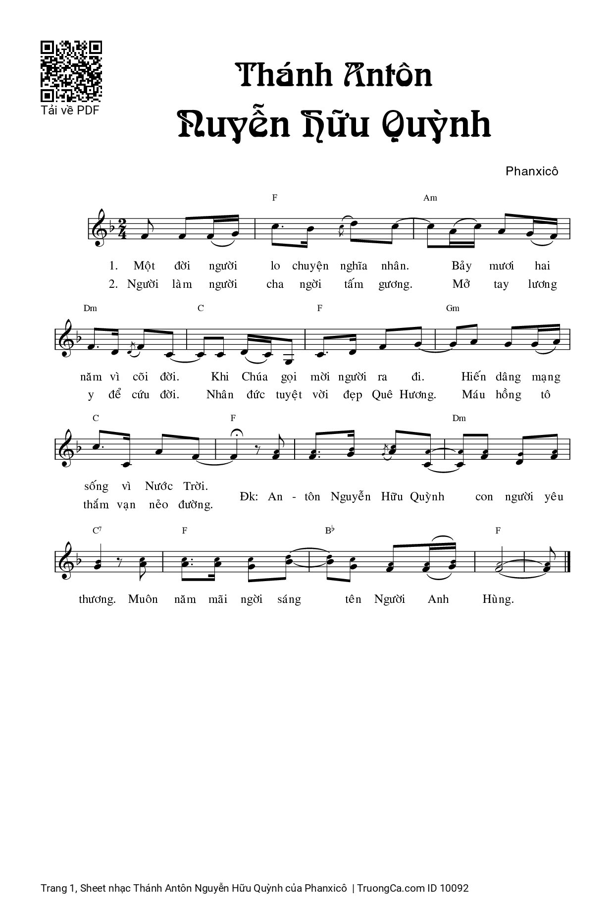 Sheet PDF of Thánh Antôn Nguyễn Hữu Quỳnh