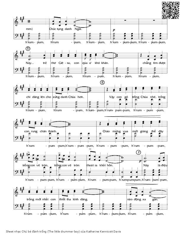 Page 2 of Sheet music PDF Chú bé đánh trống (The little drummer boy) - Katherine Kennicott Davis