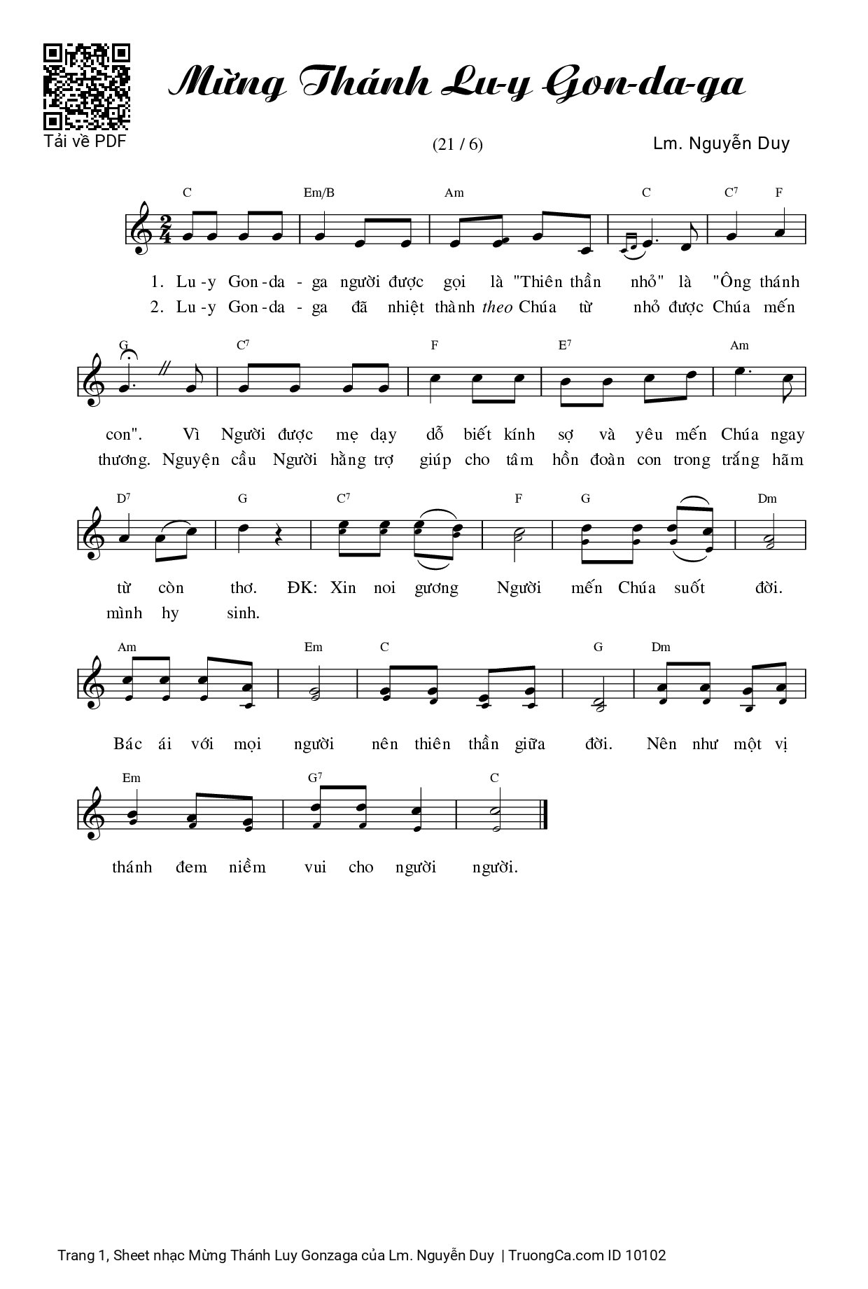 Sheet PDF of Mừng Thánh Luy Gonzaga