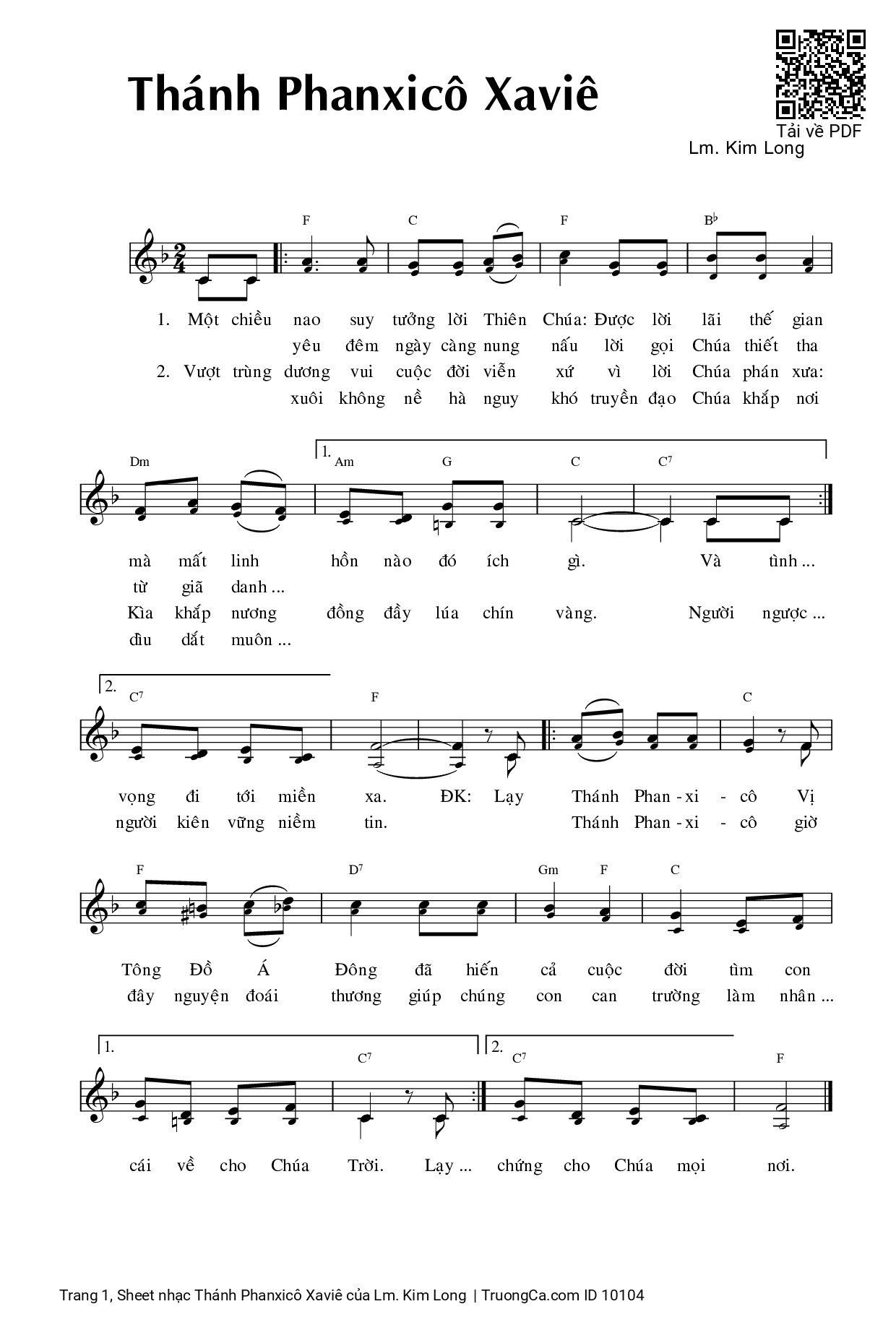 Sheet PDF of Thánh Phanxicô Xaviê