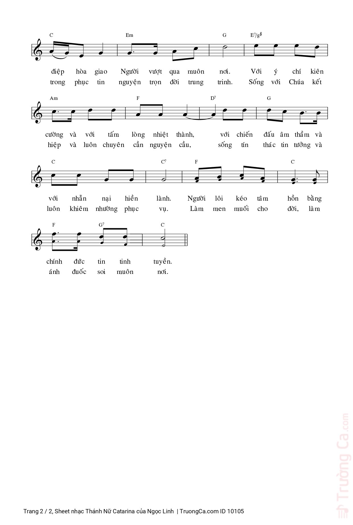 Page 2 of Sheet music PDF Thánh Nữ Catarina - Ngọc Linh