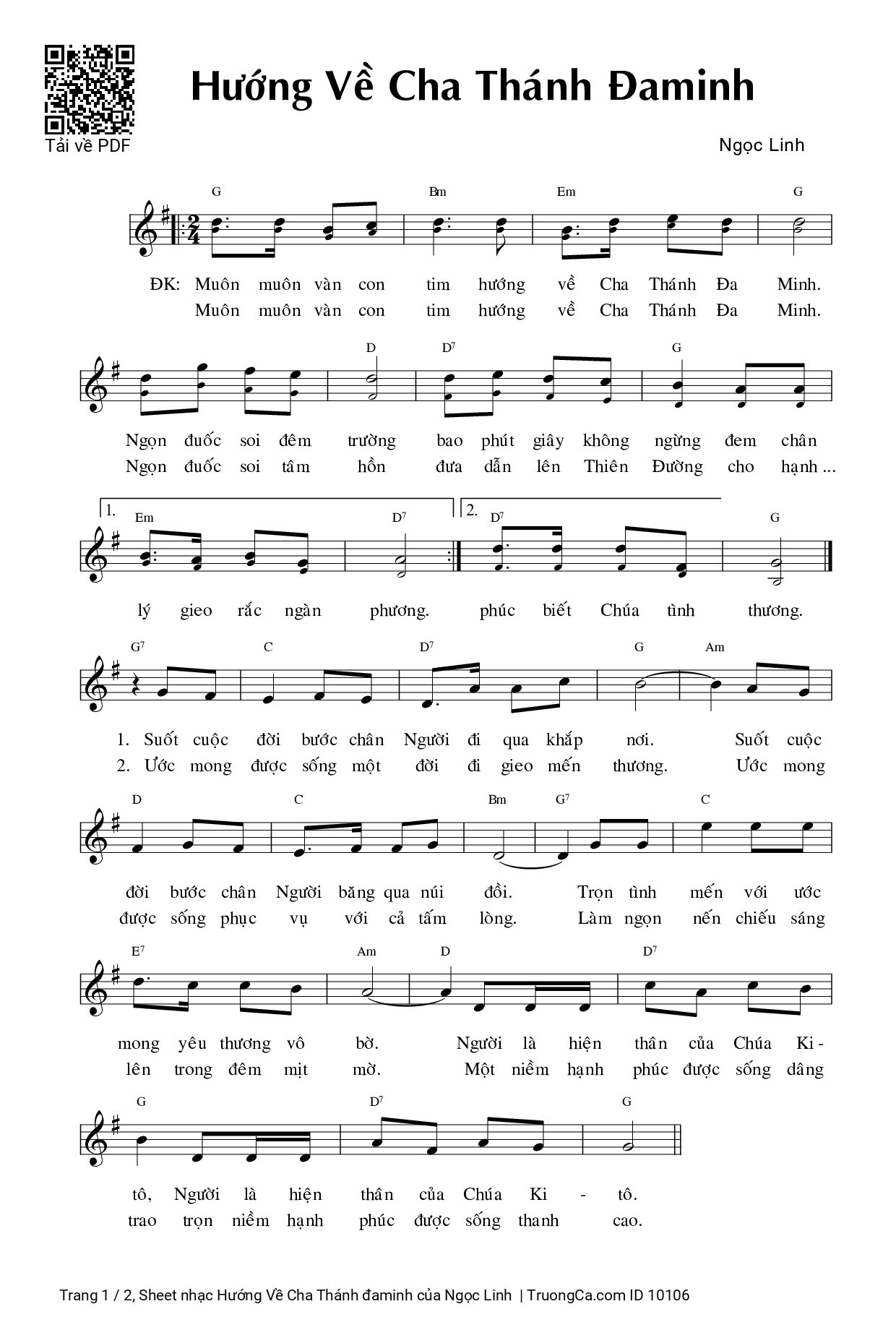 Page 1 of Sheet music PDF Hướng Về Cha Thánh đaminh - Ngọc Linh