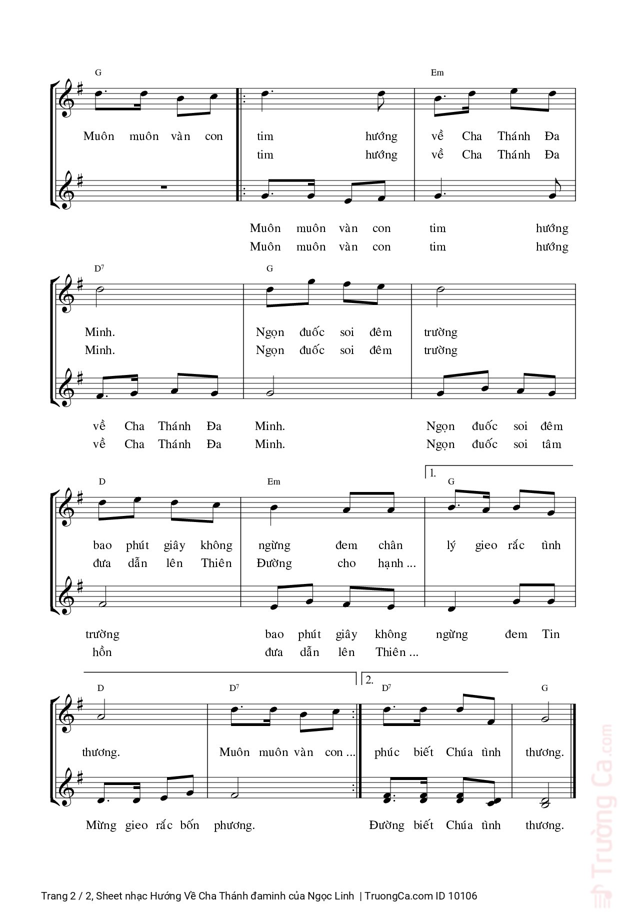 Page 2 of Sheet music PDF Hướng Về Cha Thánh đaminh - Ngọc Linh