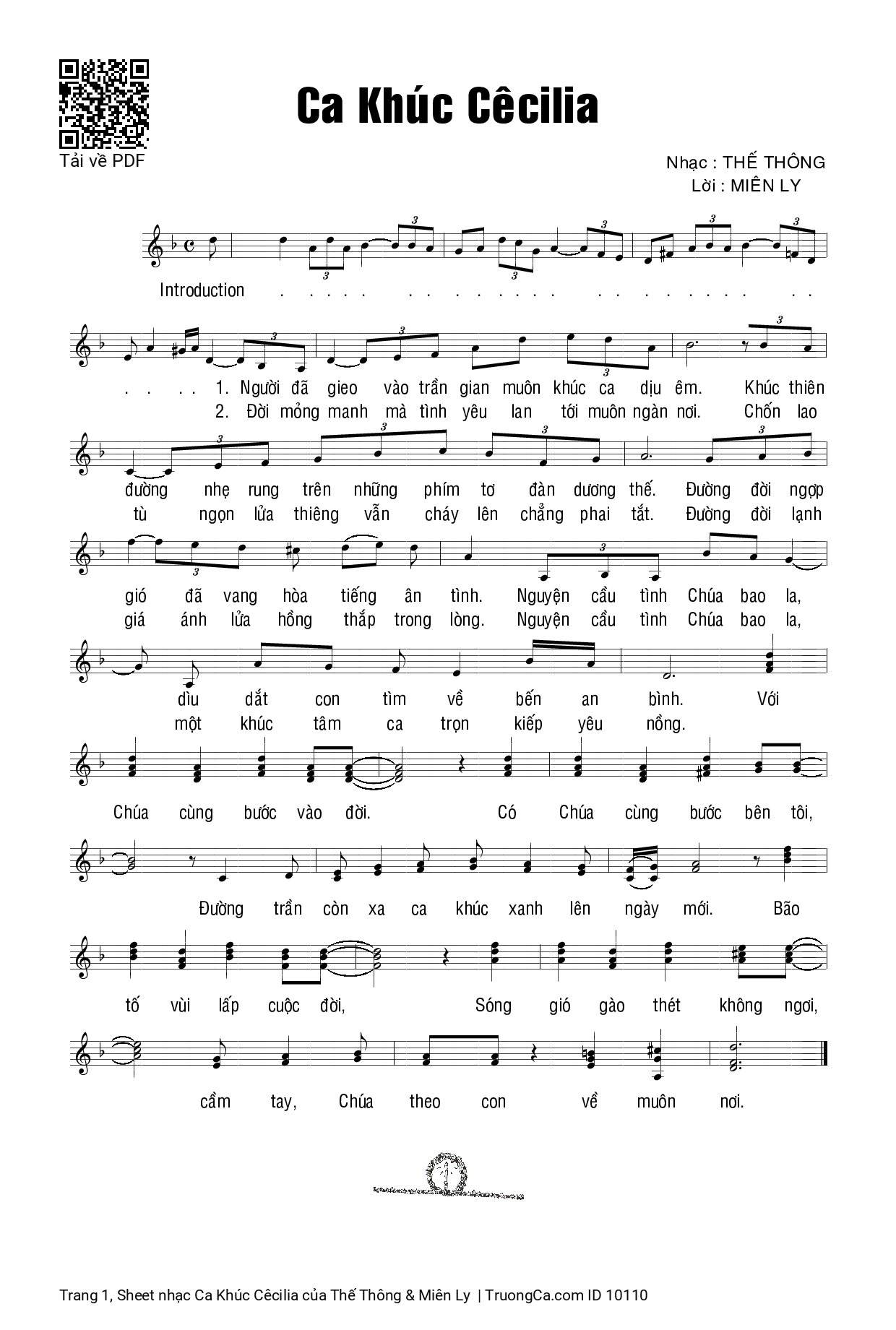 Sheet PDF of Ca Khúc Cêcilia