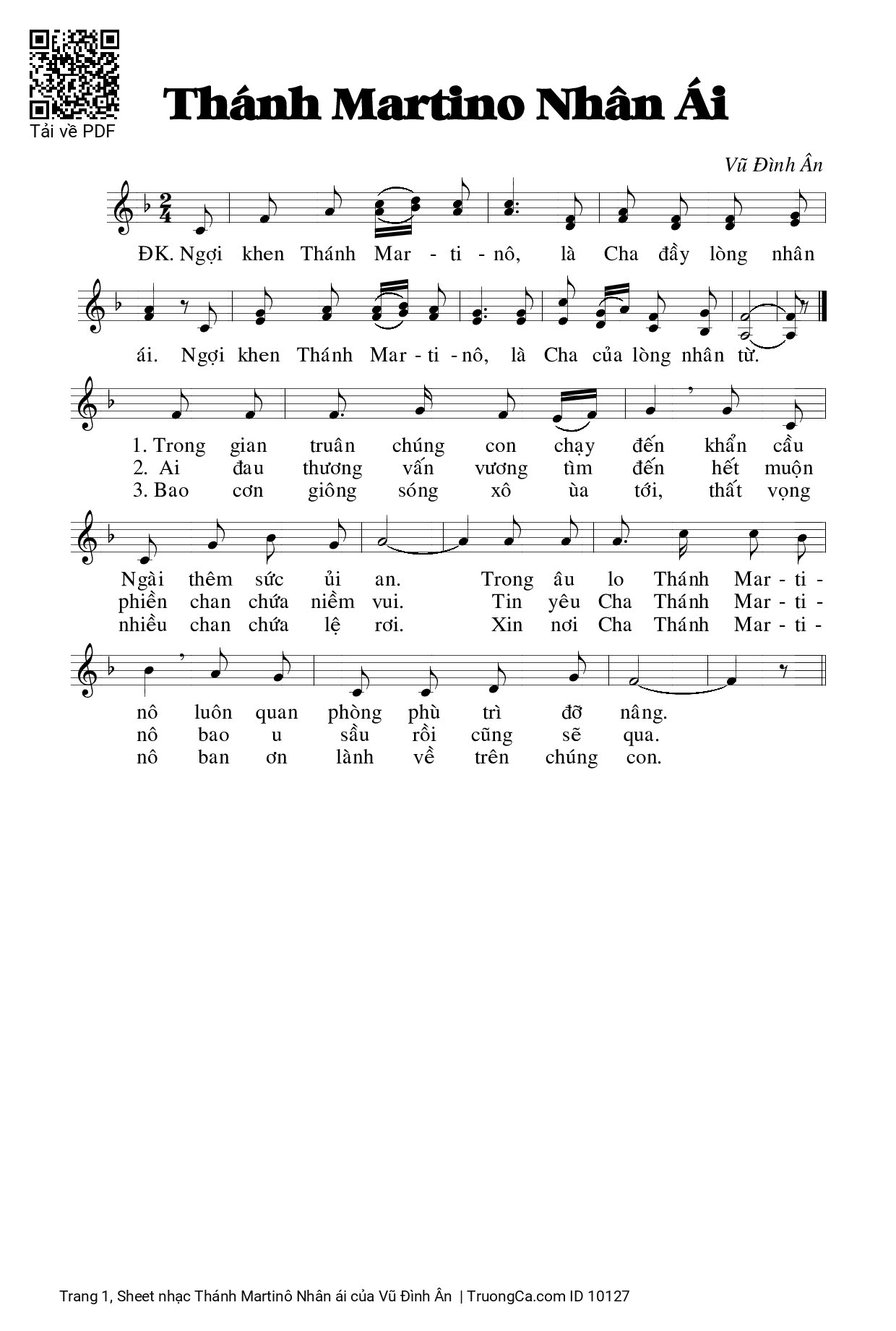 Sheet PDF of Thánh Martinô Nhân ái