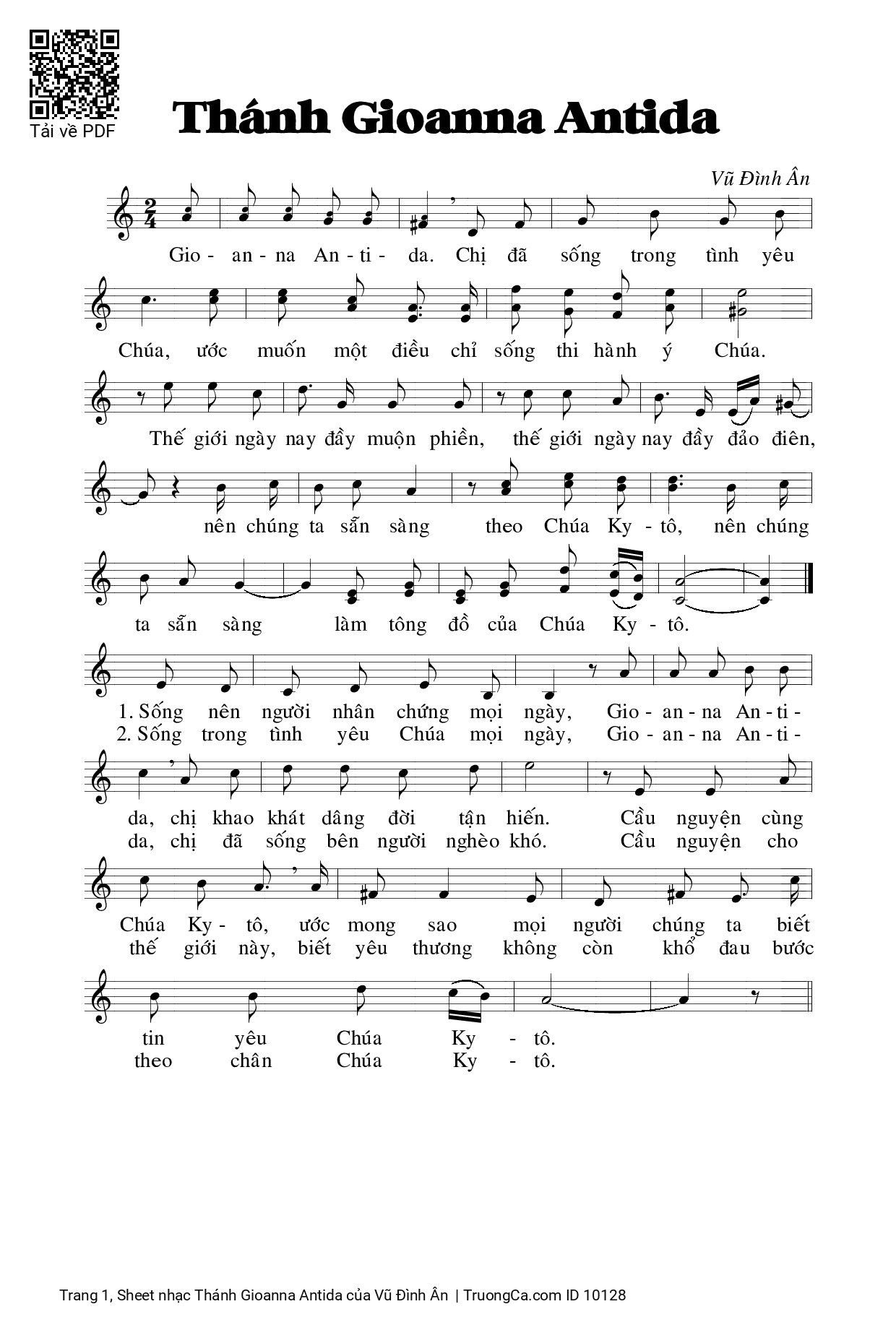 Page 1 of Sheet music PDF Thánh Gioanna Antida - Vũ Đình Ân