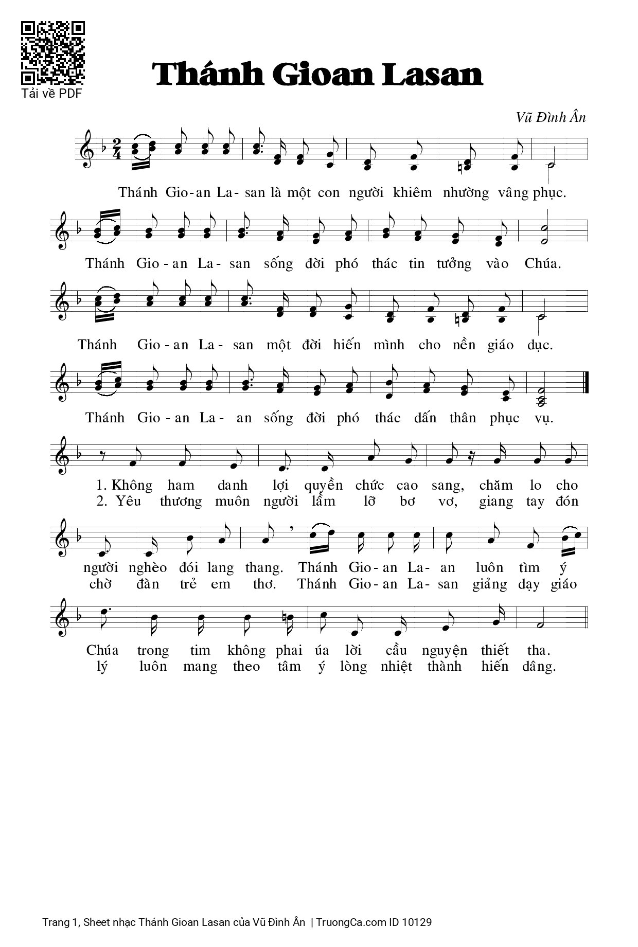 Sheet PDF of Thánh Gioan Lasan