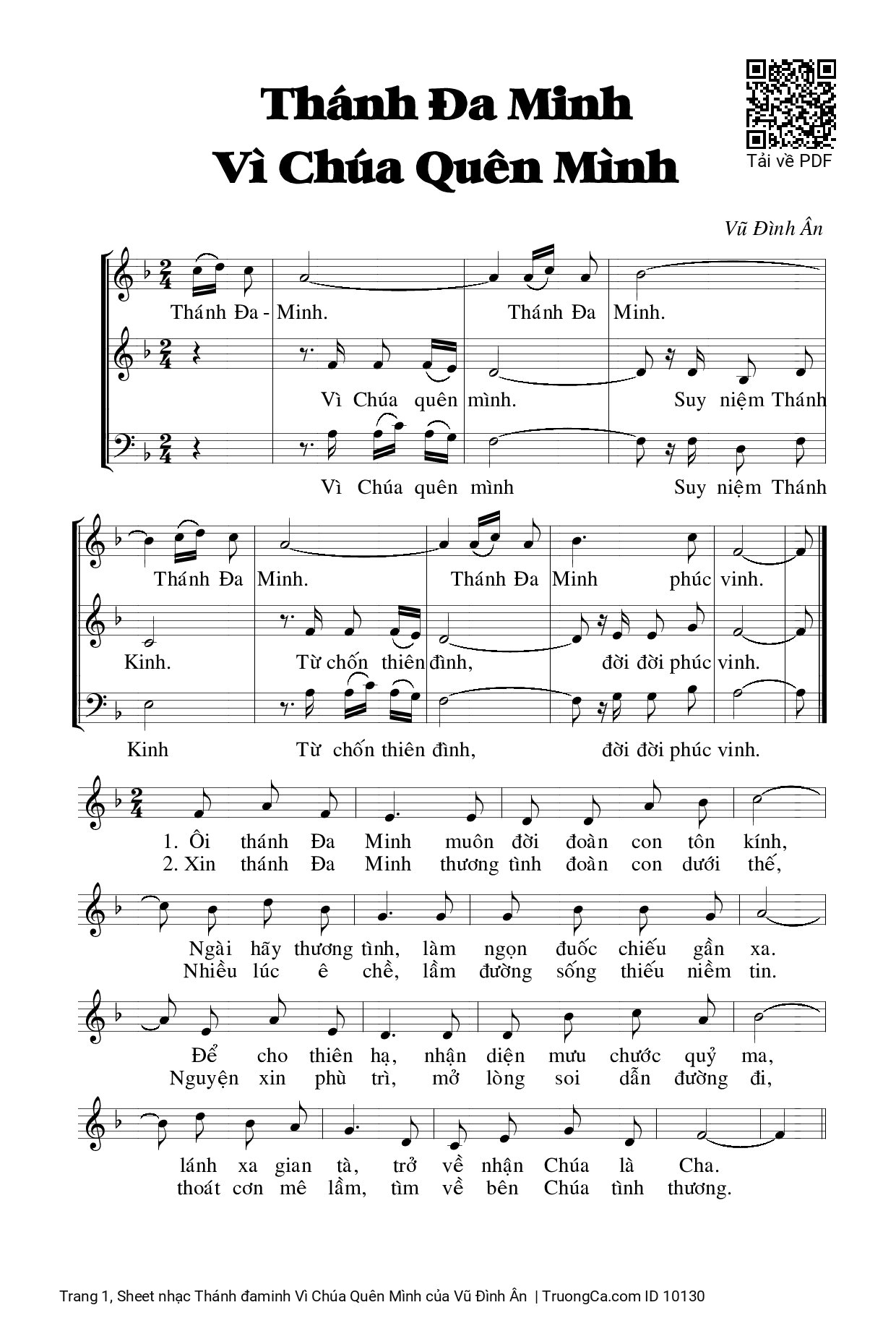 Sheet PDF of Thánh đaminh Vì Chúa Quên Mình