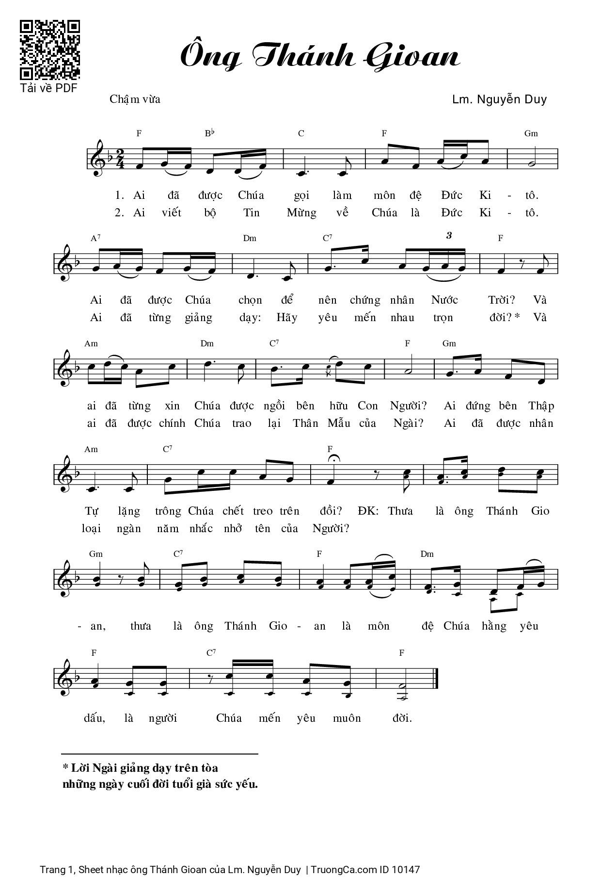 Sheet PDF of ông Thánh Gioan