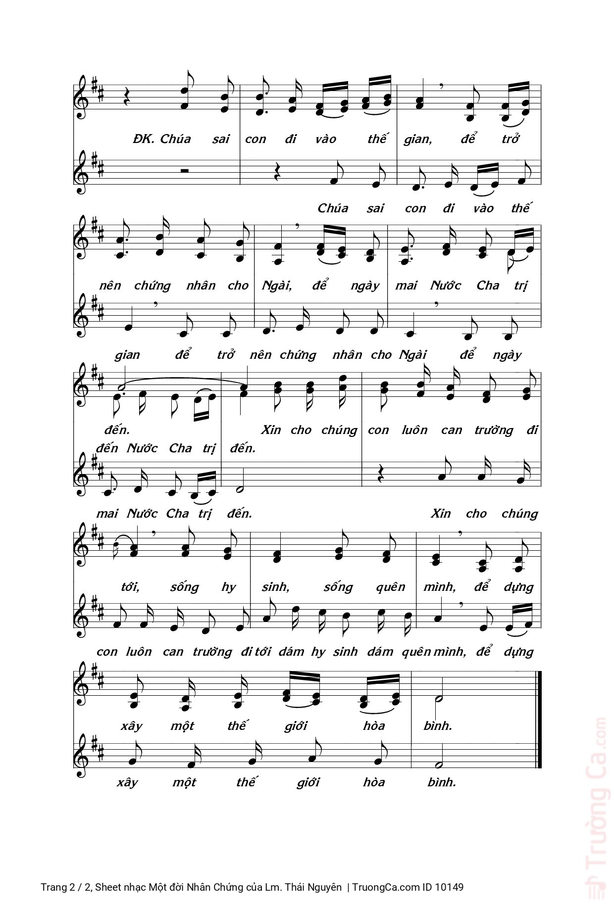 Page 2 of Sheet music PDF Một đời Nhân Chứng - Lm. Thái Nguyên