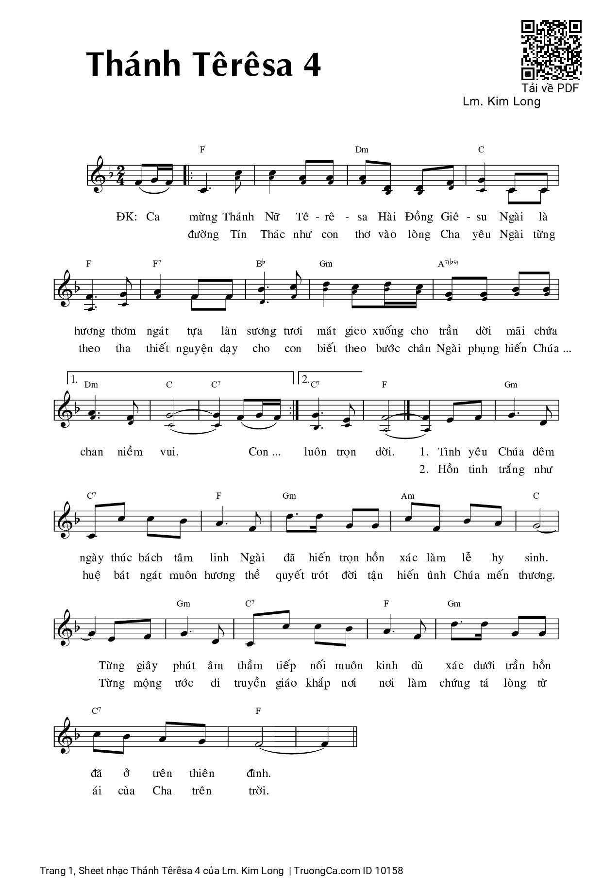 Page 1 of Sheet music PDF Thánh Têrêsa 4 - Lm. Kim Long