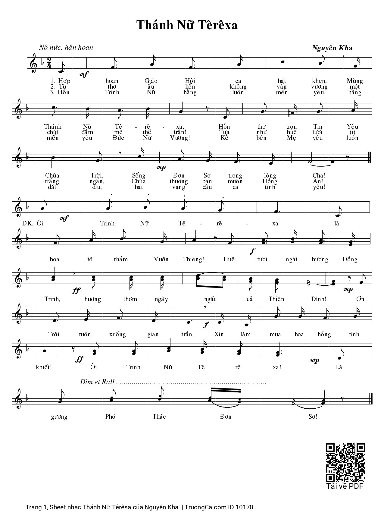Page 1 of Sheet music PDF Thánh Nữ Têrêsa - Nguyên Kha