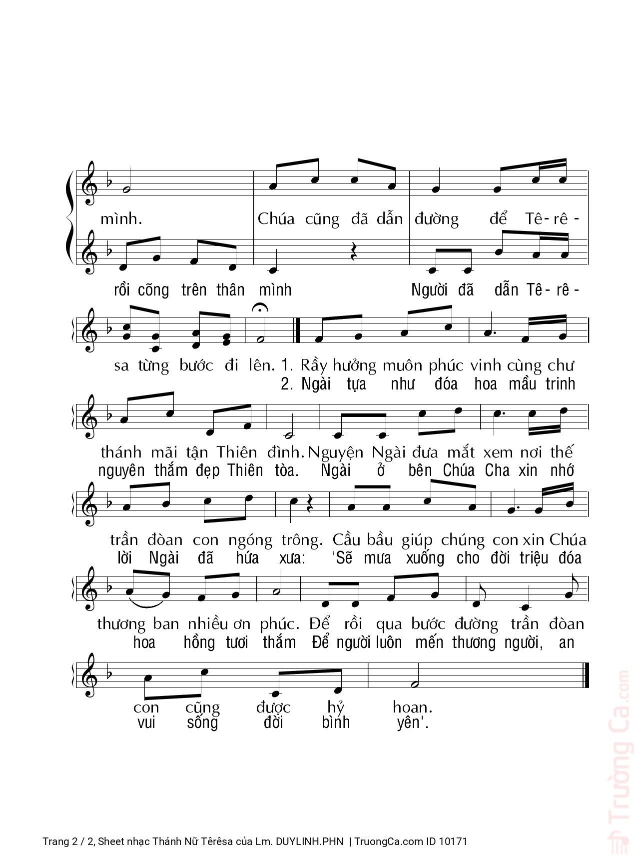 Page 2 of Sheet music PDF Thánh Nữ Têrêsa - Lm. Duy Linh