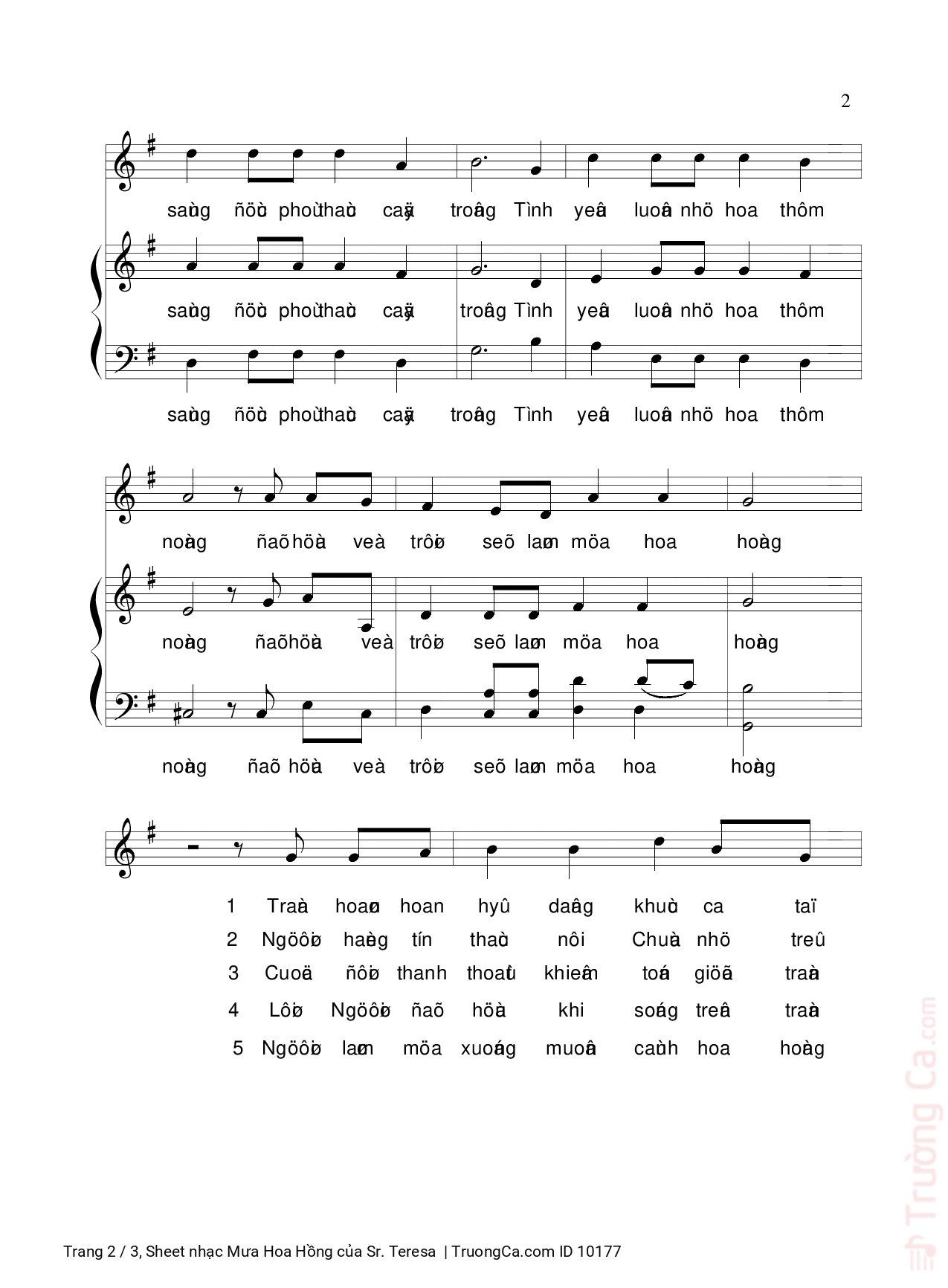 Page 2 of Sheet music PDF Mưa Hoa Hồng - Sr. Teresa