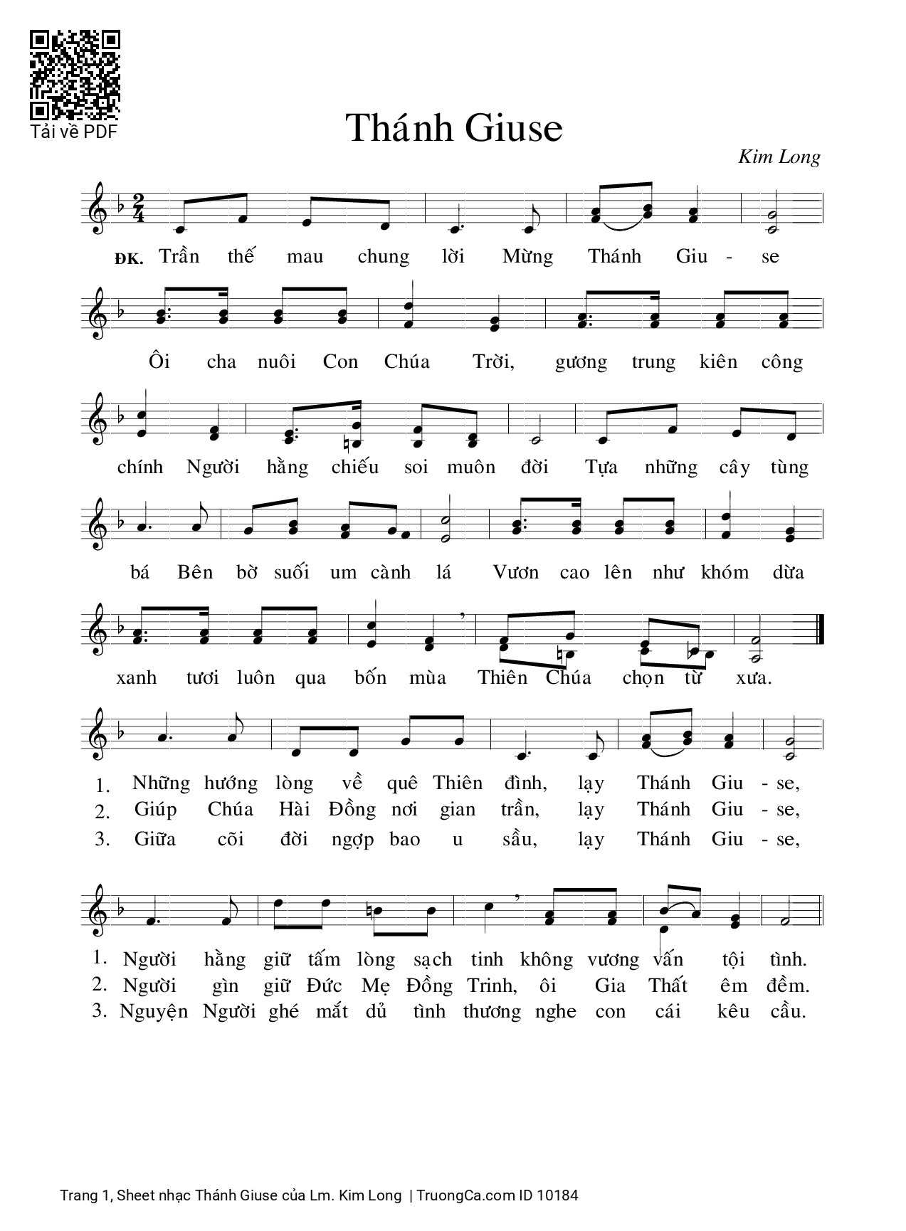 Page 1 of Sheet music PDF Thánh Giuse - Lm. Kim Long