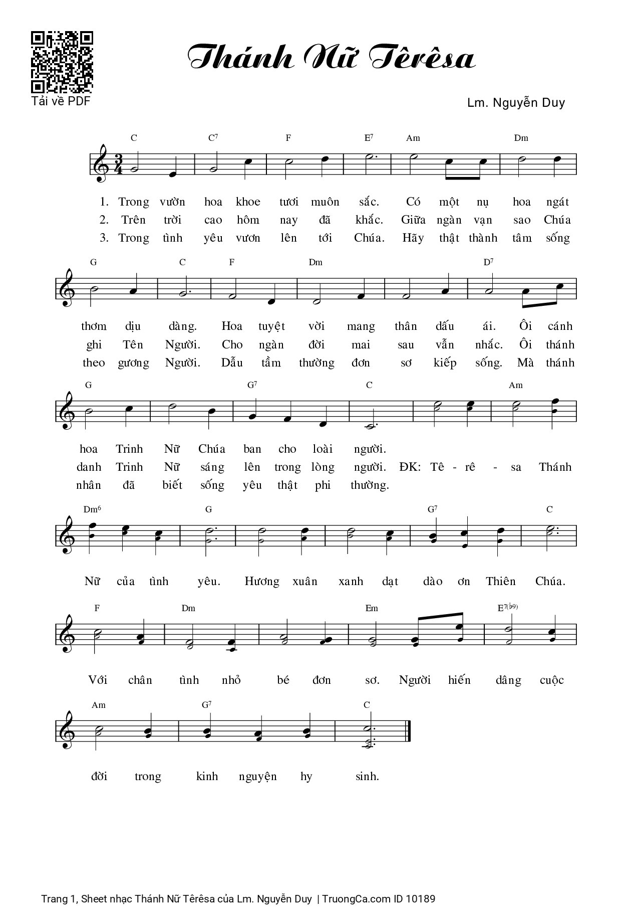Sheet PDF of Thánh Nữ Têrêsa
