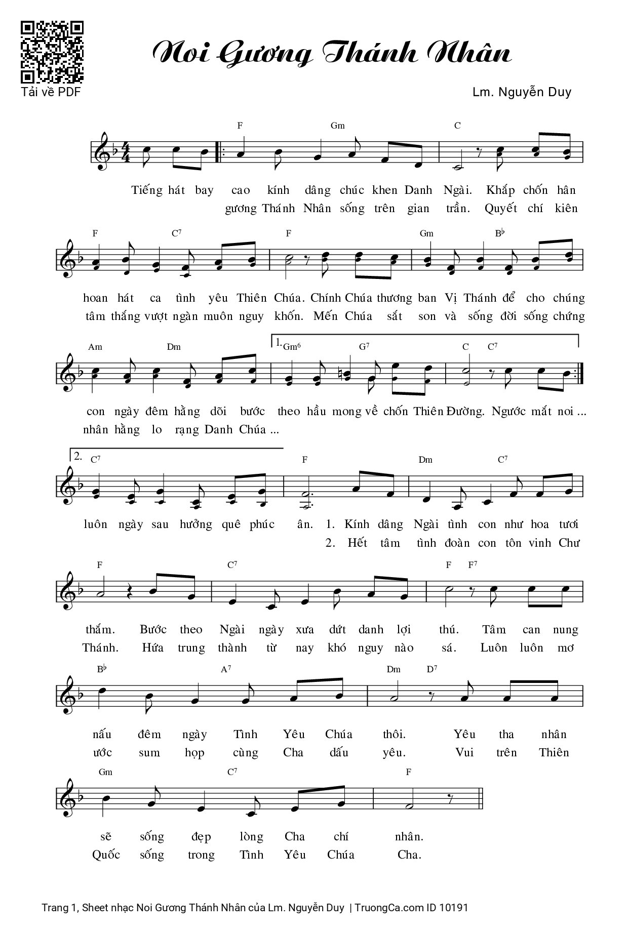 Sheet PDF of Noi Gương Thánh Nhân