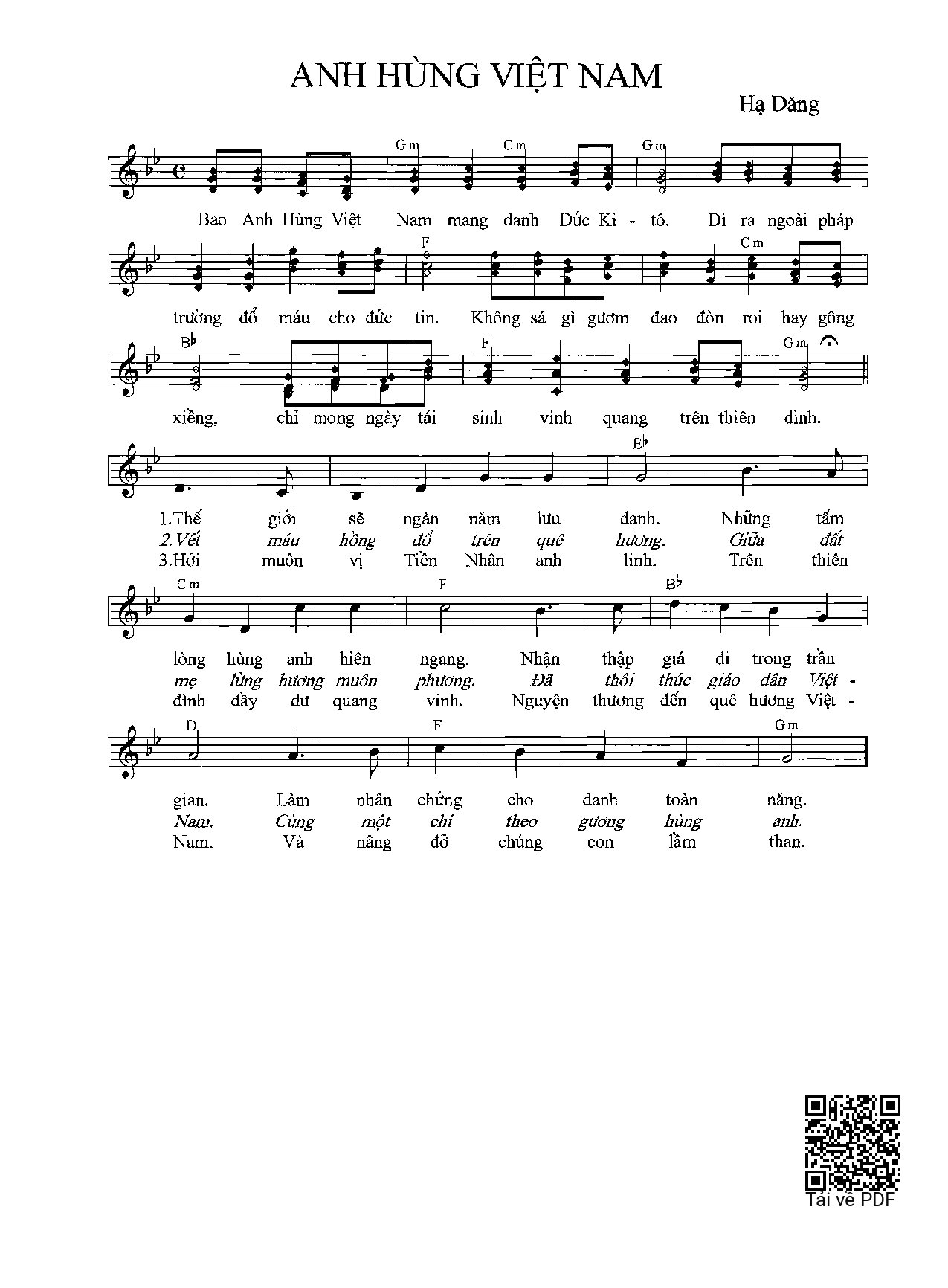 Sheet PDF of Anh Hùng Việt Nam