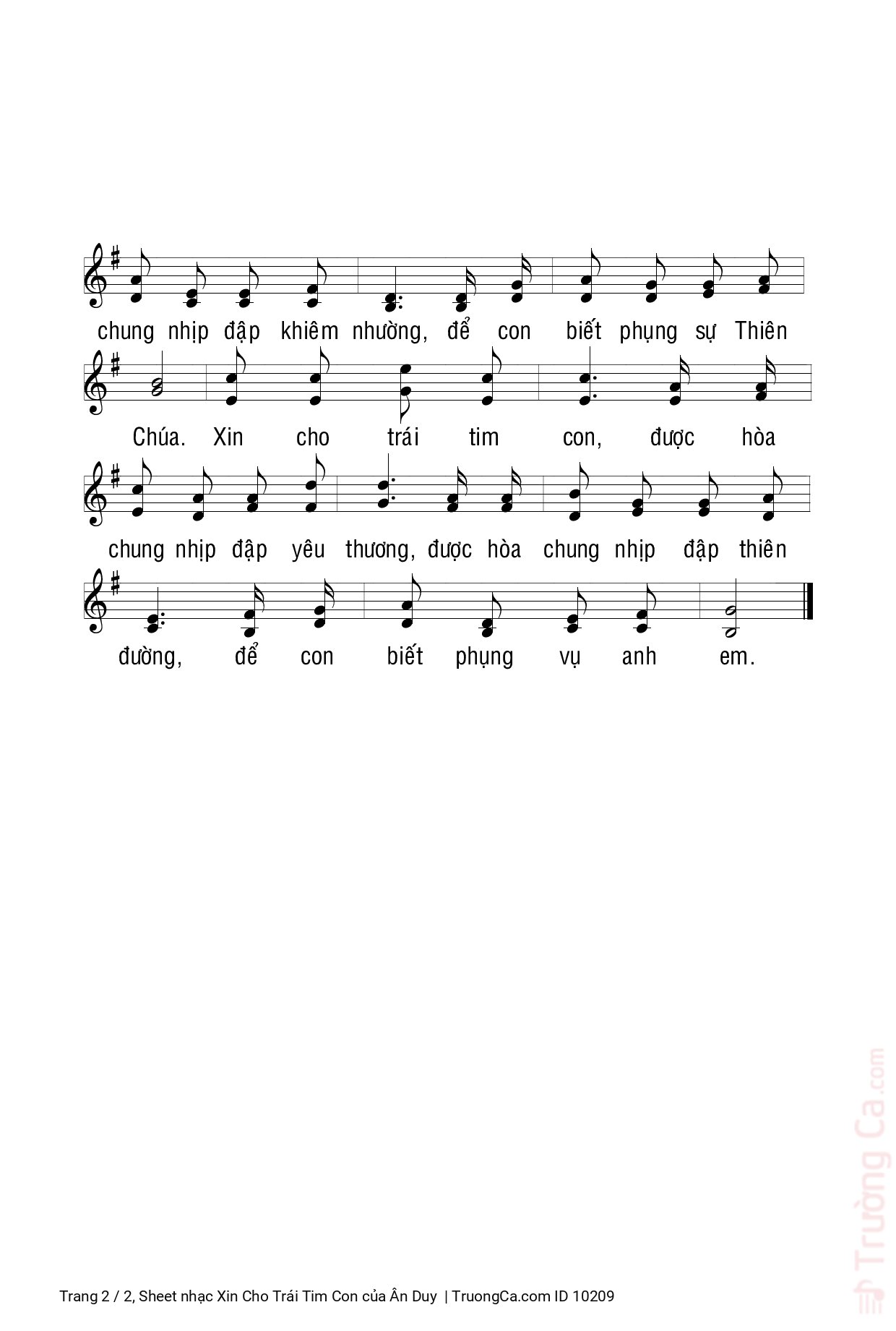 Page 2 of Sheet music PDF Xin Cho Trái Tim Con - Ân Duy