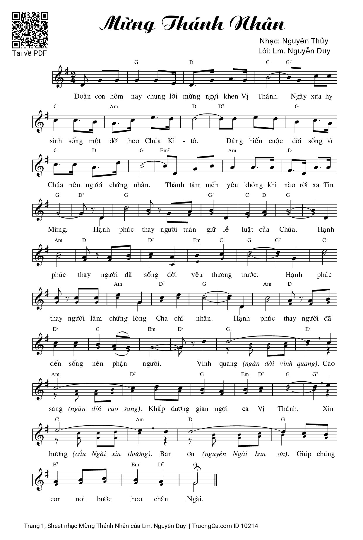 Page 1 of Sheet music PDF Mừng Thánh Nhân - Lm. Nguyễn Duy