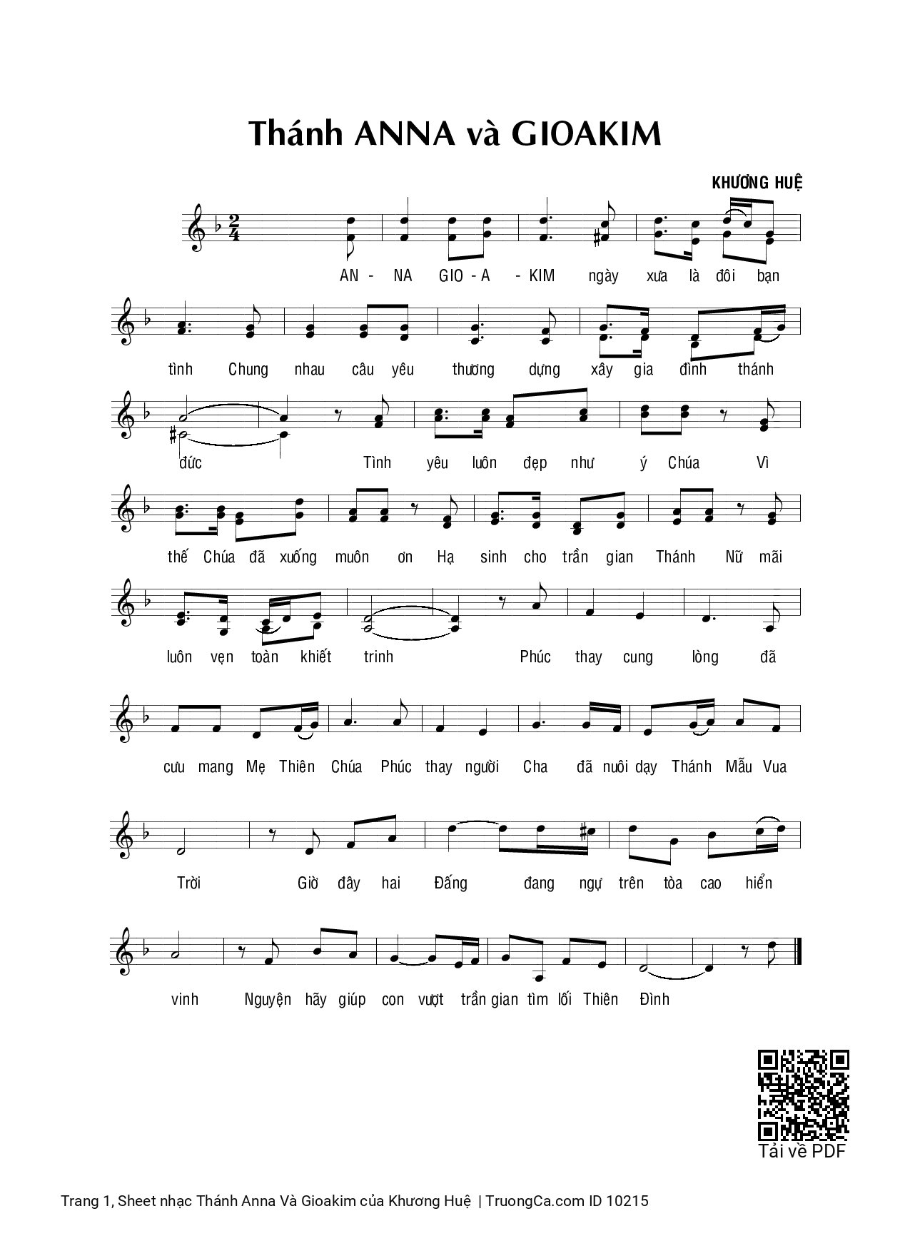 Sheet PDF of Thánh Anna Và Gioakim