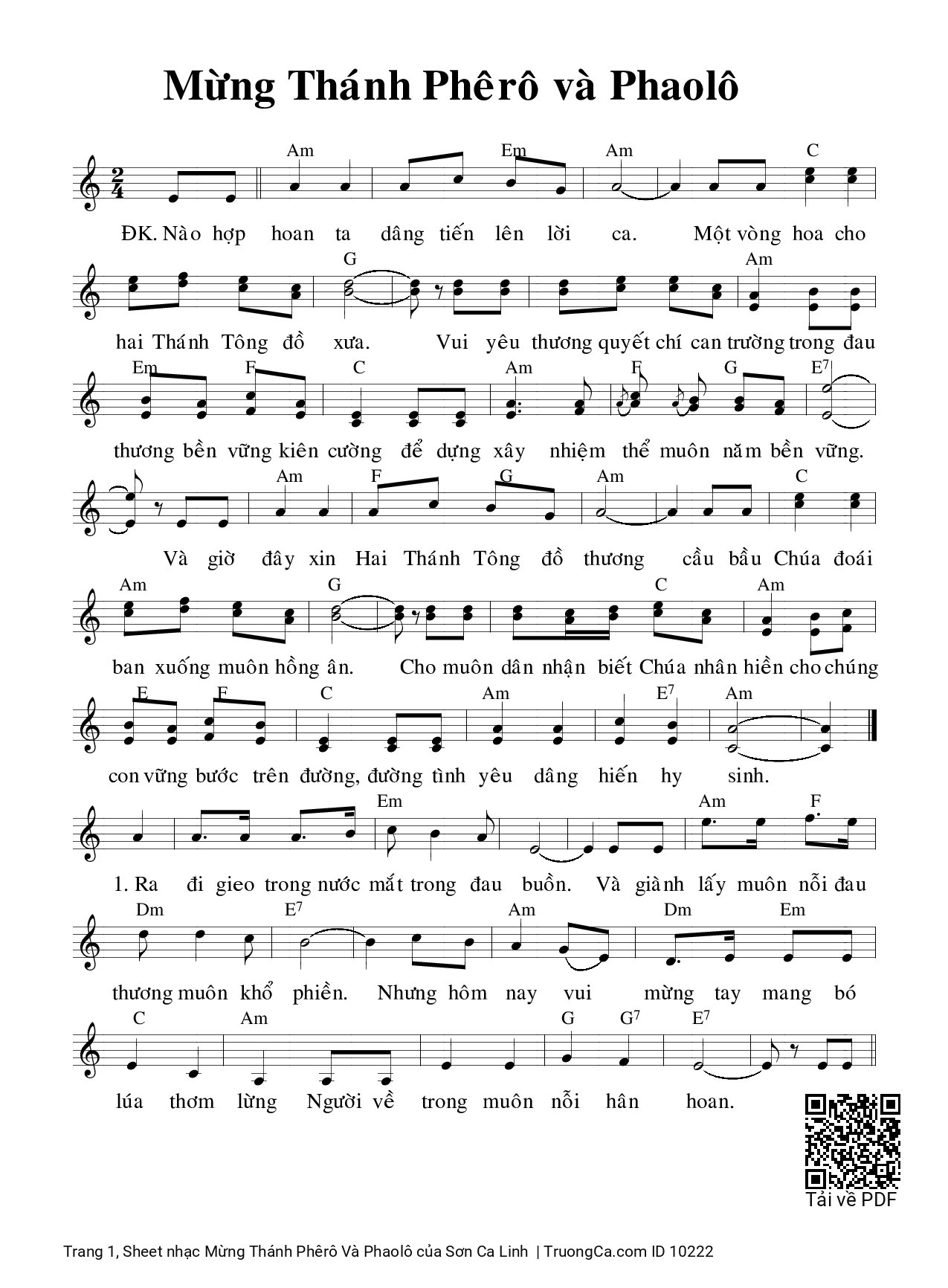 Sheet PDF of Mừng Thánh Phêrô Và Phaolô