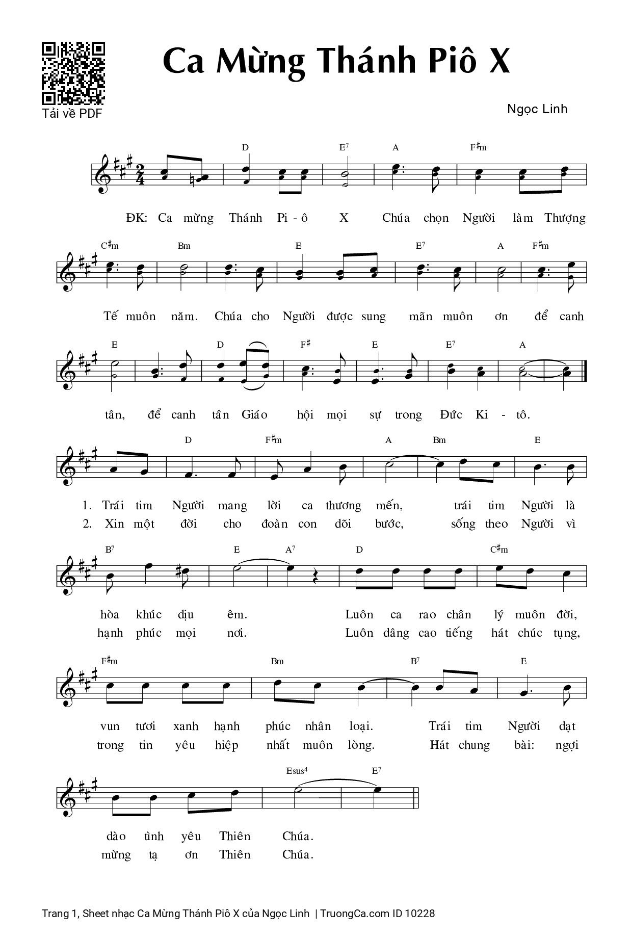 Sheet PDF of Ca Mừng Thánh Piô X