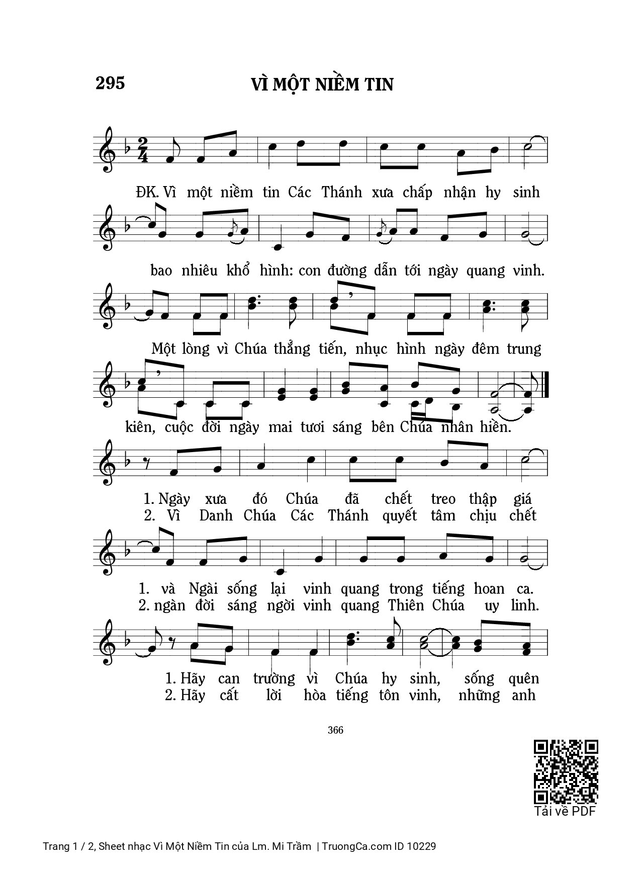 Sheet PDF of Vì Một Niềm Tin