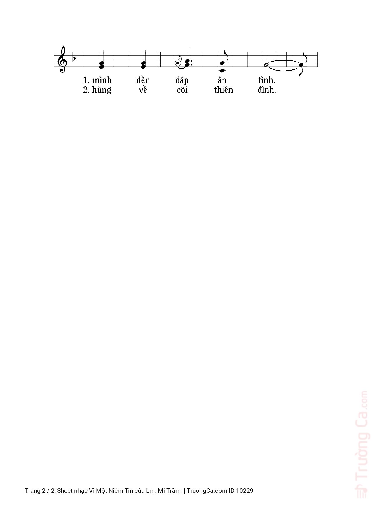 Page 2 of Sheet music PDF Vì Một Niềm Tin - Lm. Mi Trầm