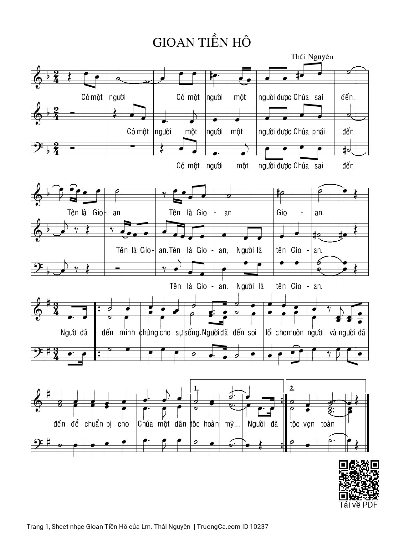 Sheet PDF of Gioan Tiền Hô