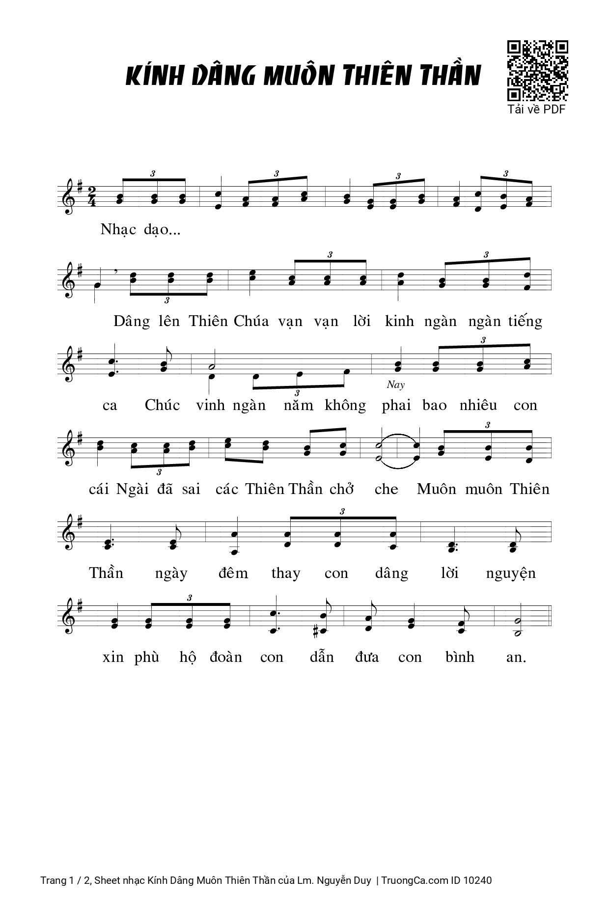 Sheet PDF of Kính Dâng Muôn Thiên Thần