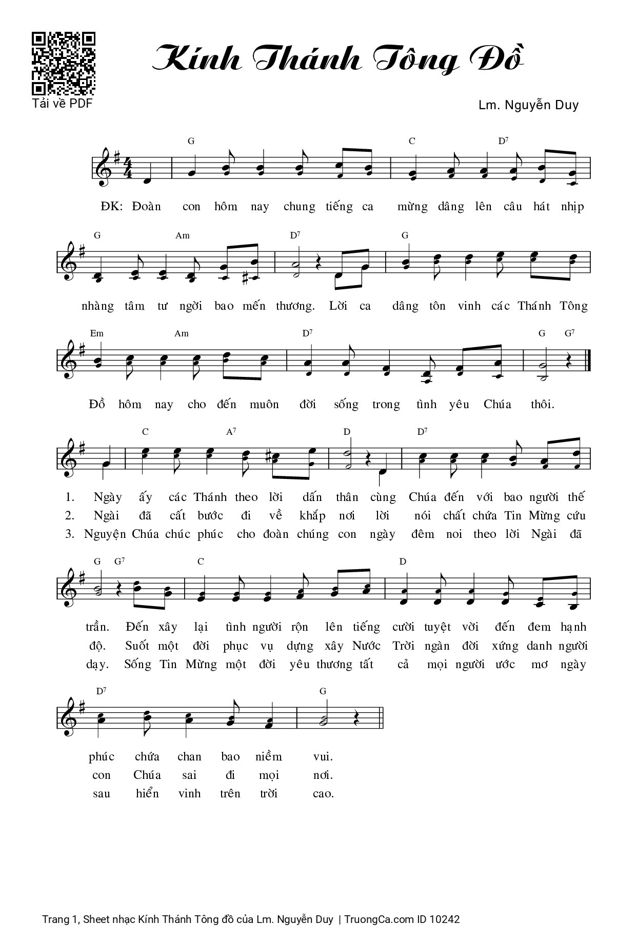 Page 1 of Sheet music PDF Kính Thánh Tông đồ - Lm. Nguyễn Duy