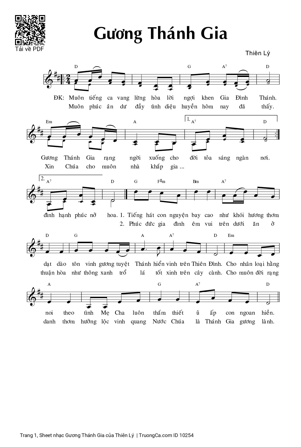 Sheet PDF of Gương Thánh Gia