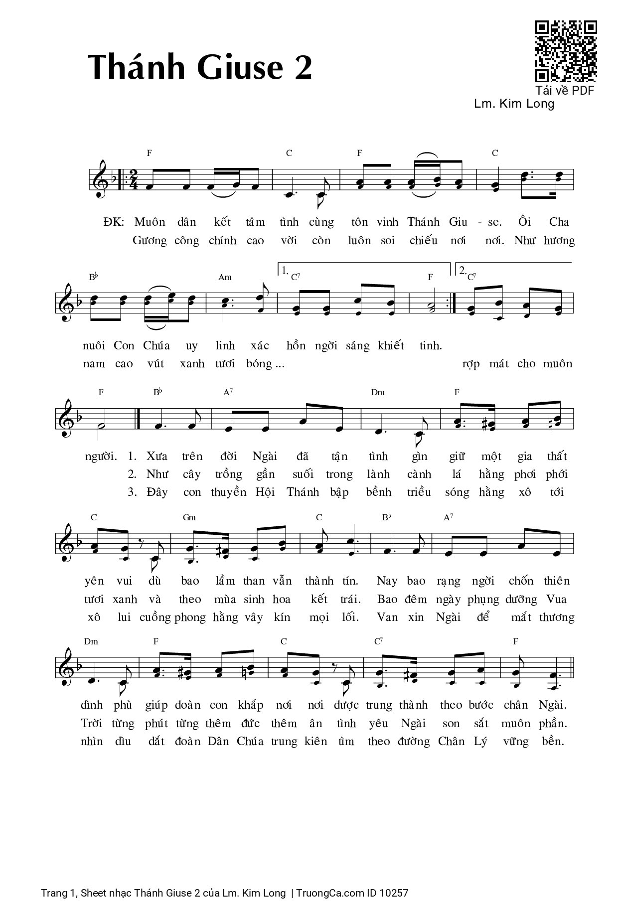 Page 1 of Sheet music PDF Thánh Giuse 2 - Lm. Kim Long