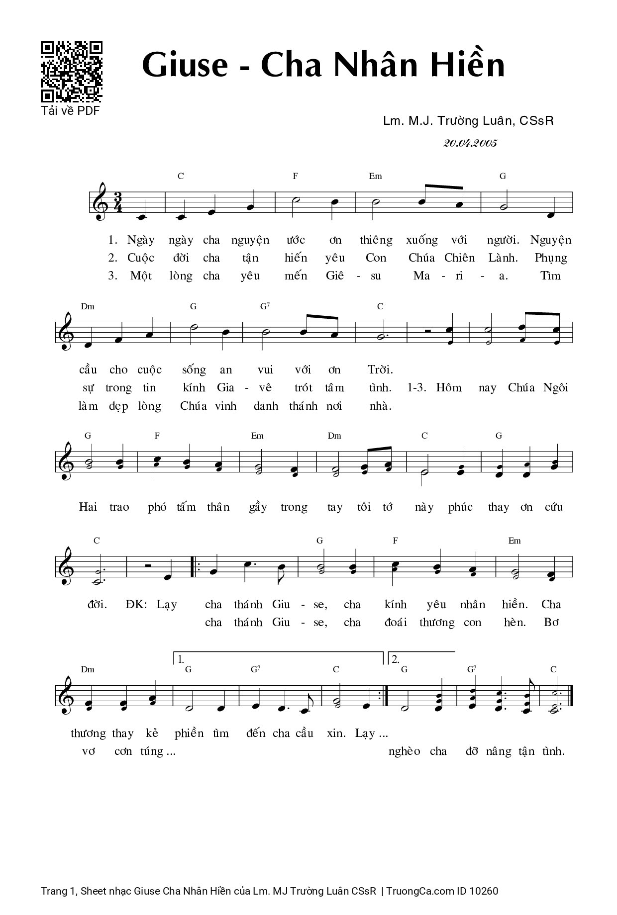 Sheet PDF of Giuse Cha Nhân Hiền