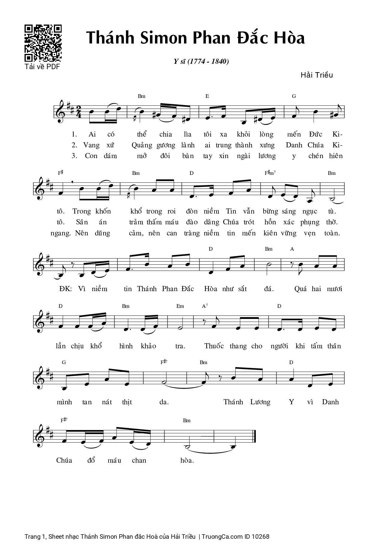 Sheet PDF of Thánh Simon Phan đắc Hoà