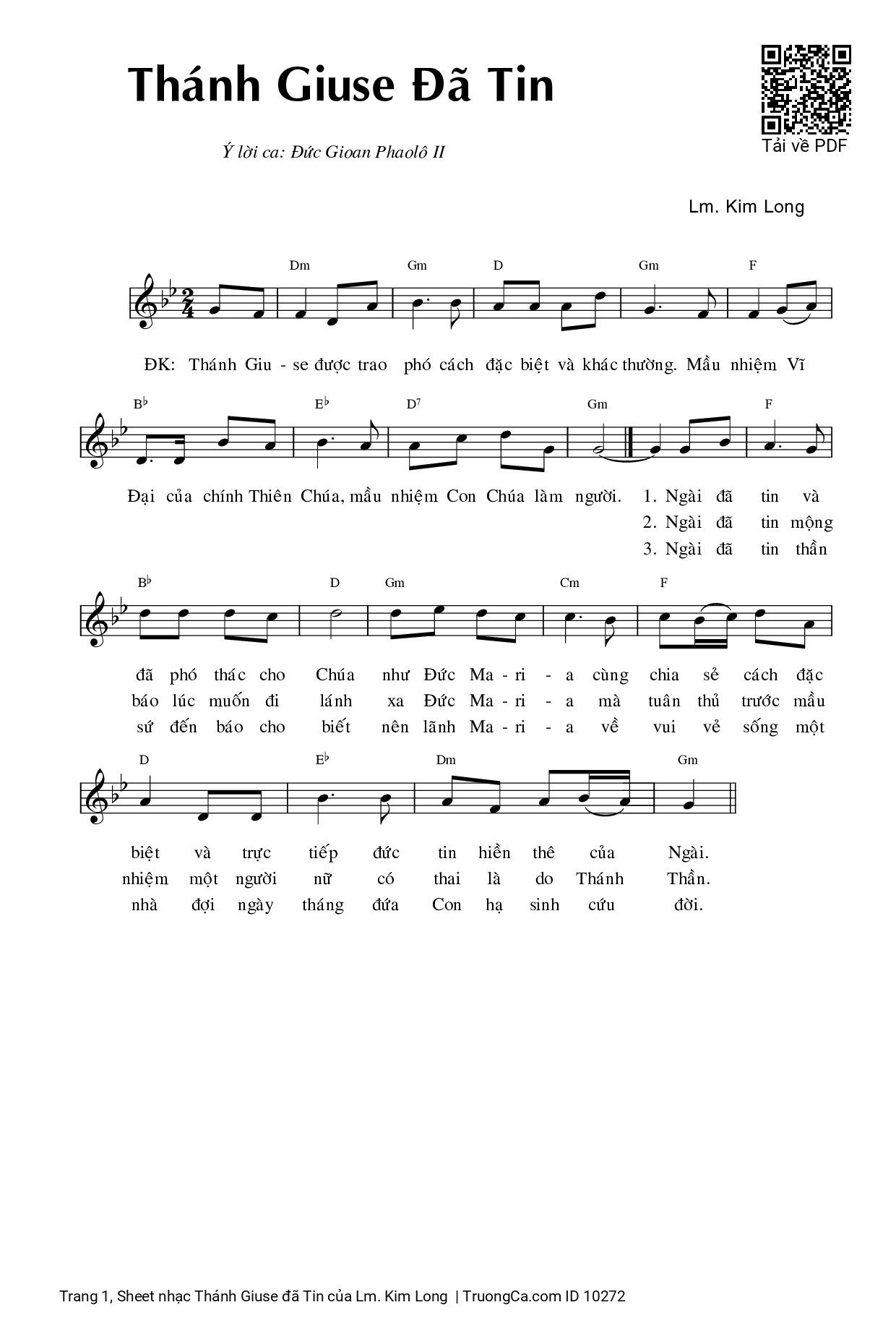 Page 1 of Sheet music PDF Thánh Giuse đã Tin - Lm. Kim Long