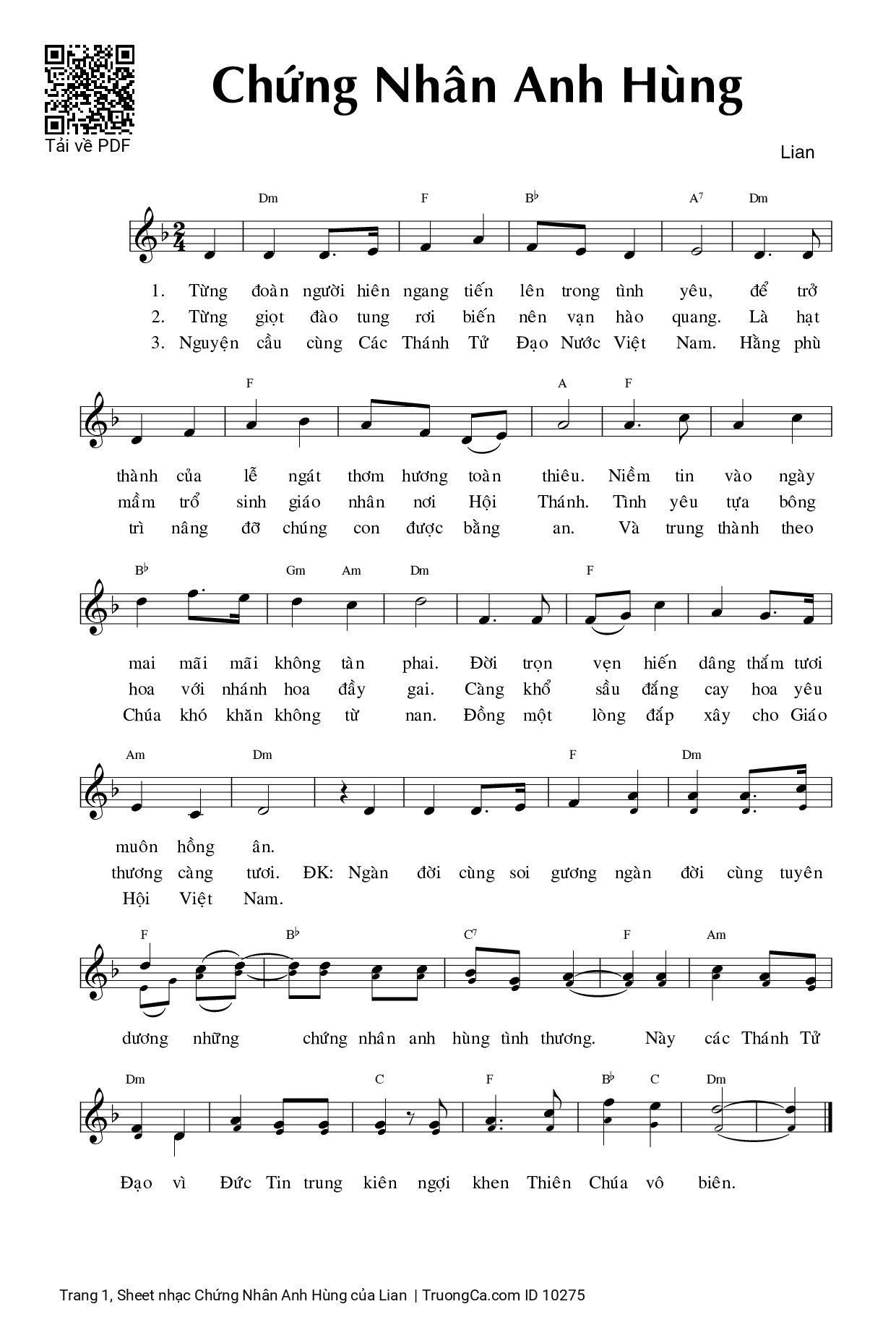 Page 1 of Sheet music PDF Chứng Nhân Anh Hùng - Lian