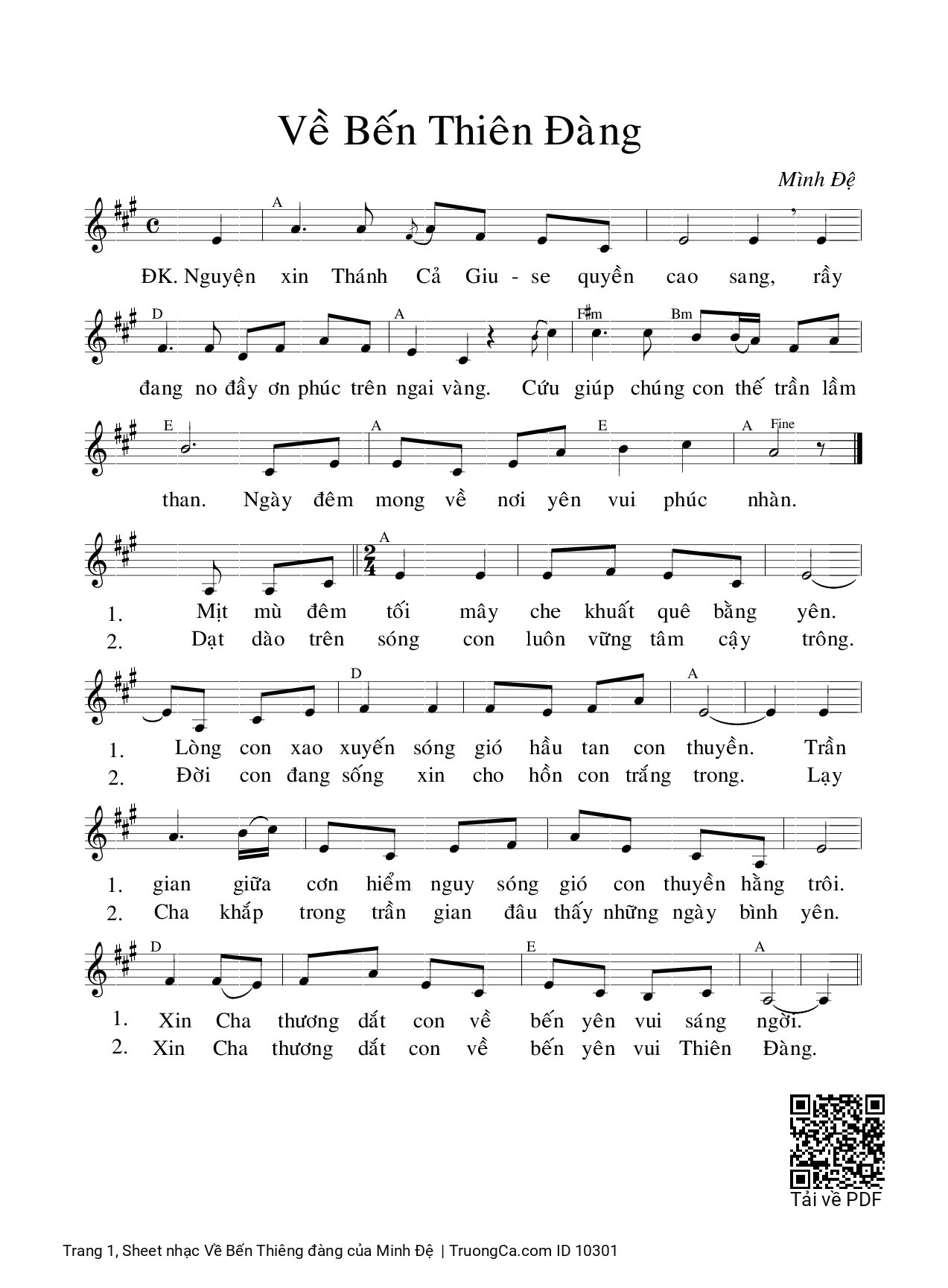 Sheet PDF of Về Bến Thiêng đàng