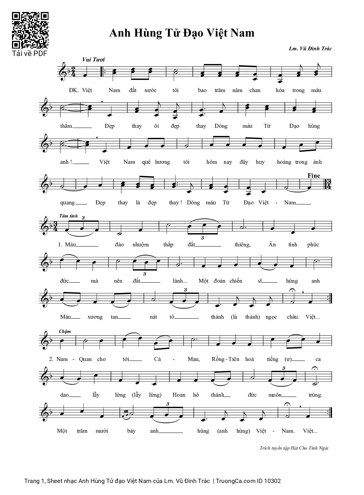 Sheet PDF of Anh Hùng Tử đạo Việt Nam