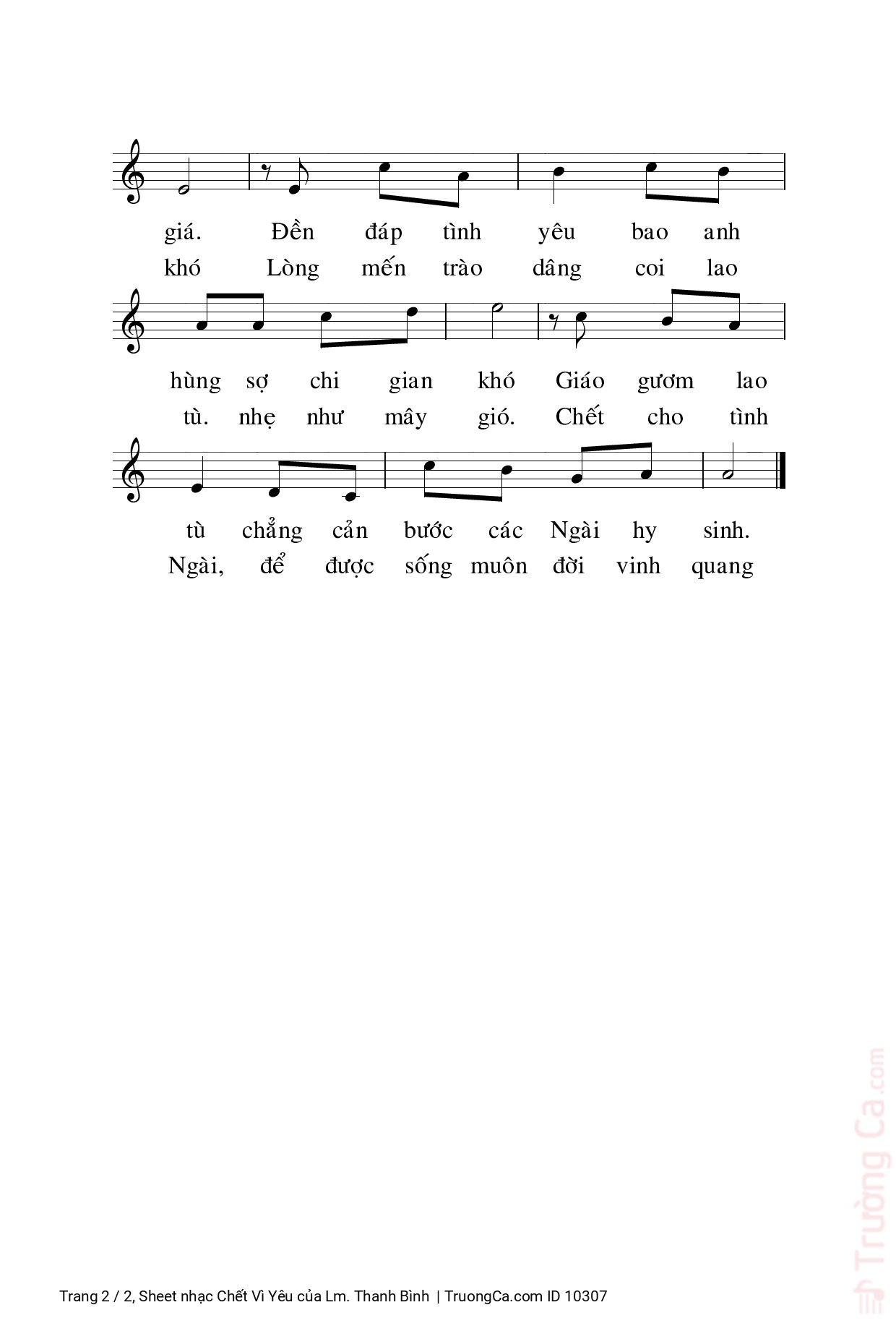 Page 2 of Sheet music PDF Chết Vì Yêu - Lm. Thanh Bình