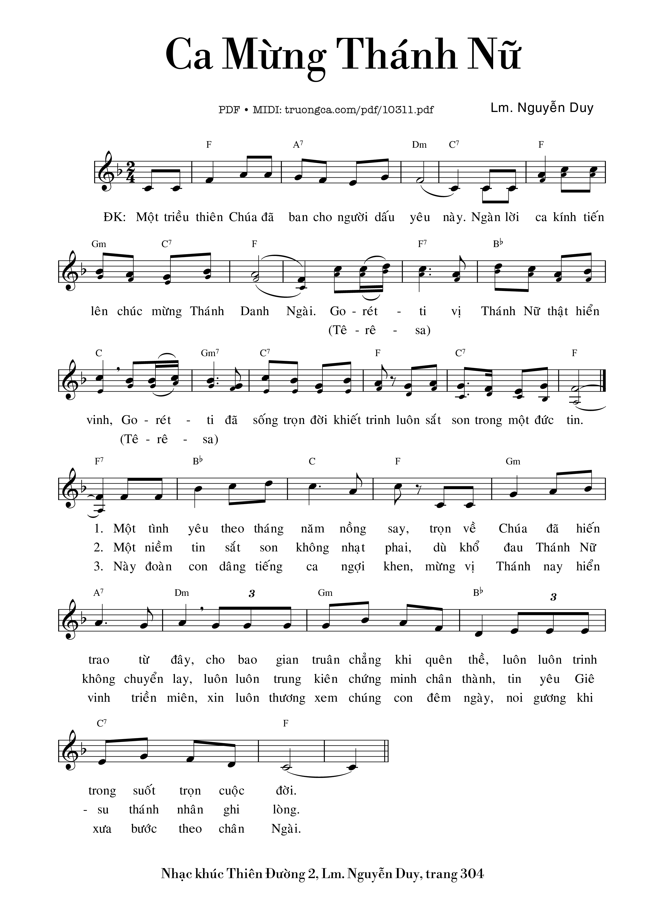 Page 1 of Sheet music PDF Ca Mừng Thánh Nữ - Lm. Nguyễn Duy