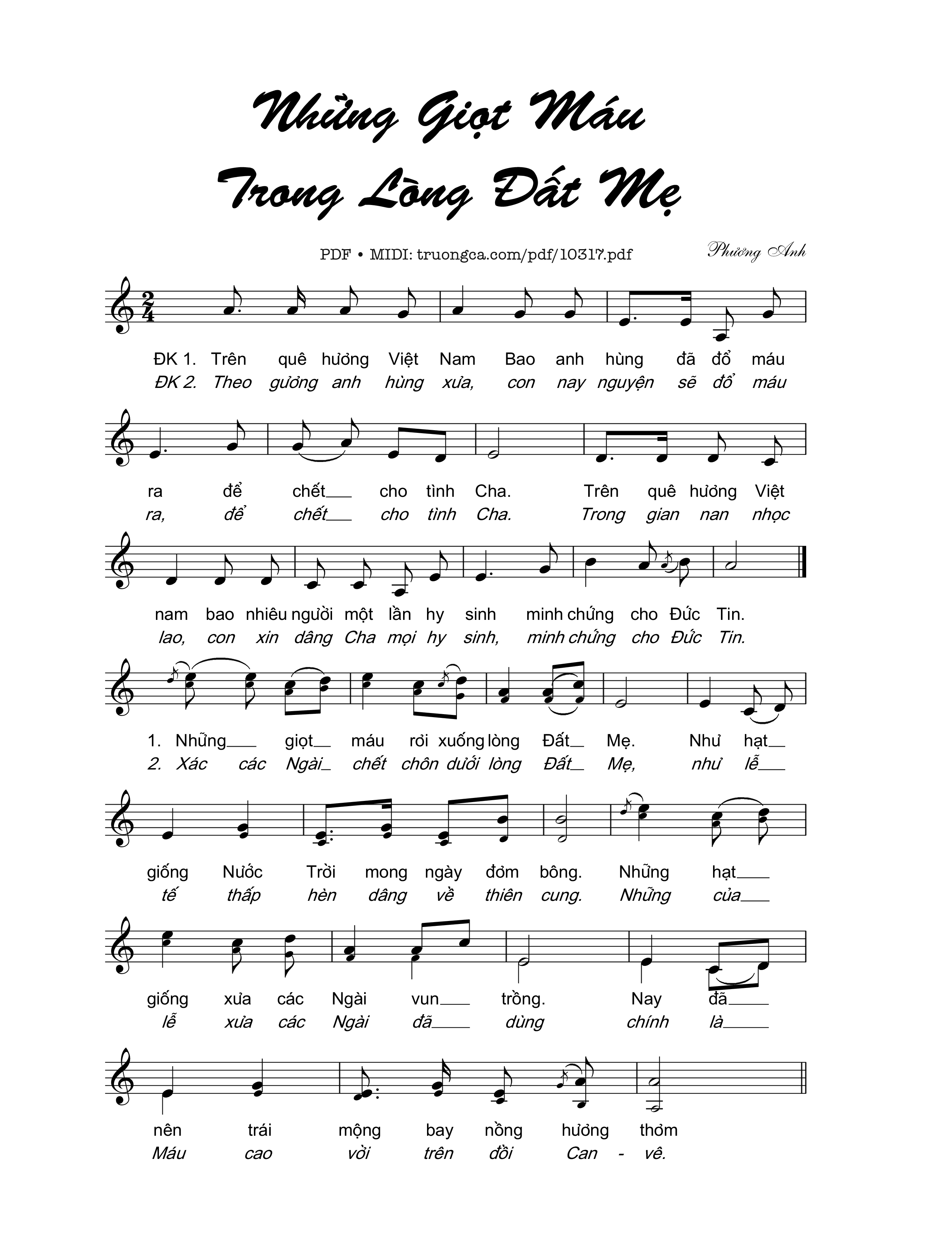 Sheet PDF of Những Giọt Máu Trong Lòng đất Mẹ