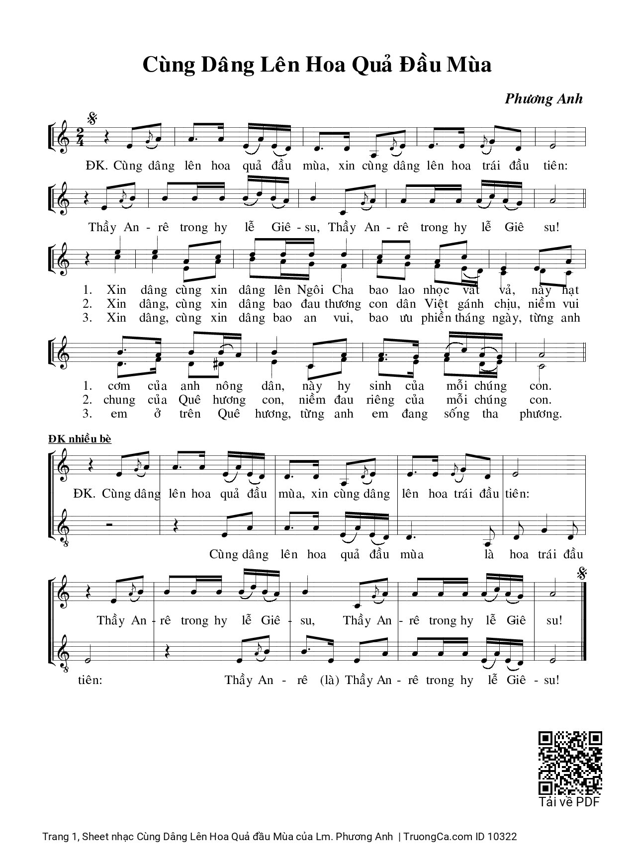Sheet PDF of Cùng Dâng Lên Hoa Quả đầu Mùa