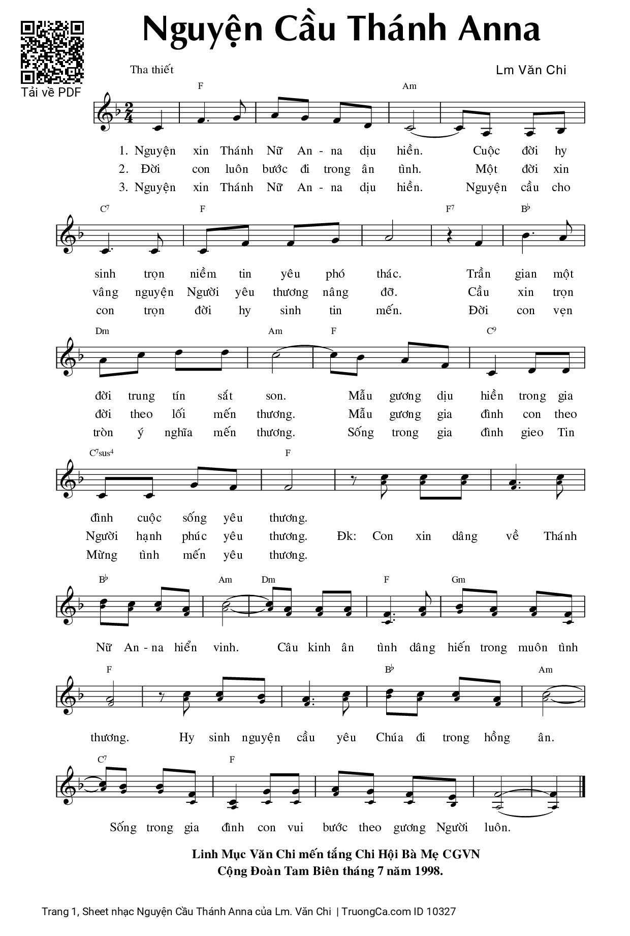 Page 1 of Sheet music PDF Nguyện Cầu Thánh Anna - Lm. Văn Chi