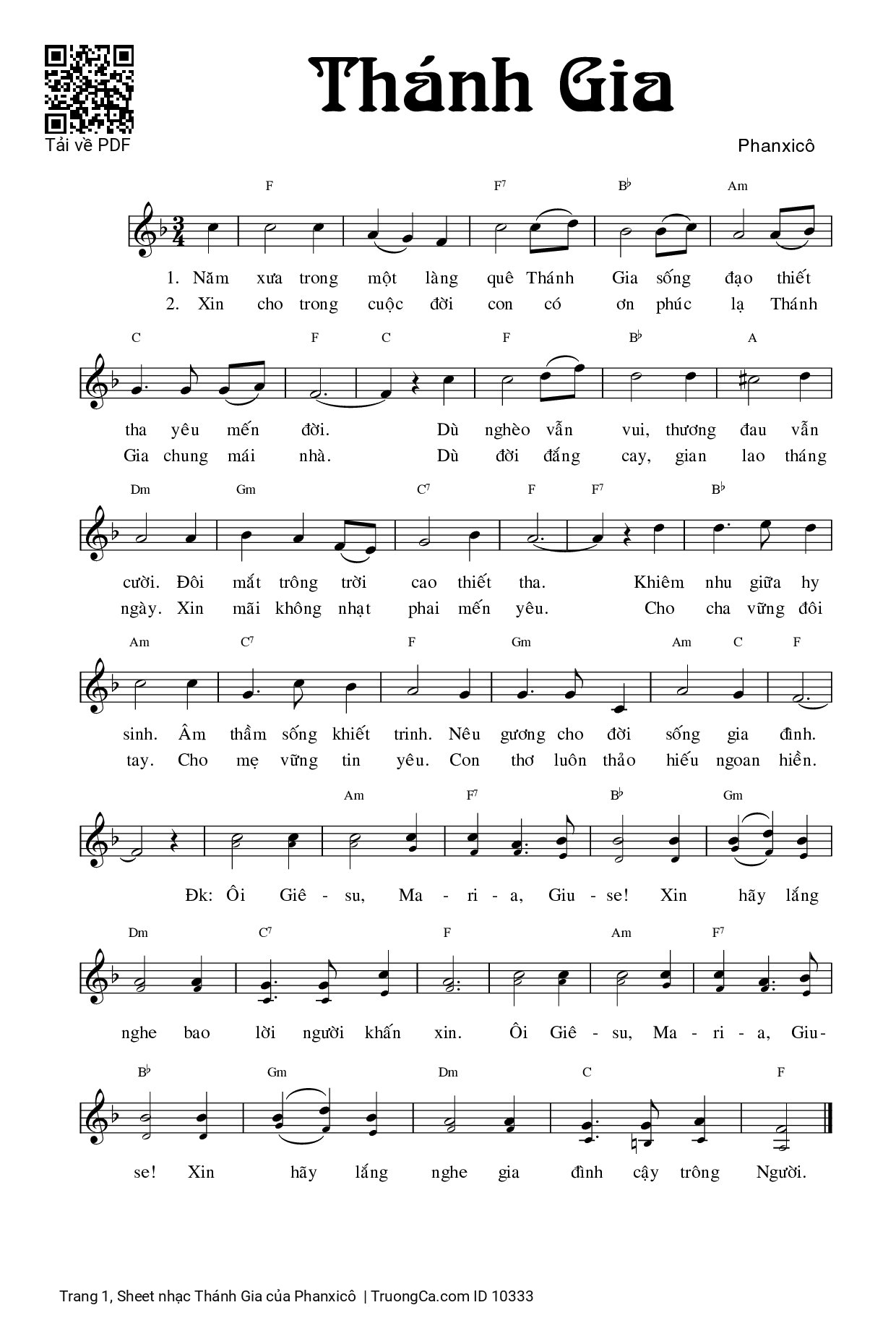 Sheet PDF of Thánh Gia - Phanxicô