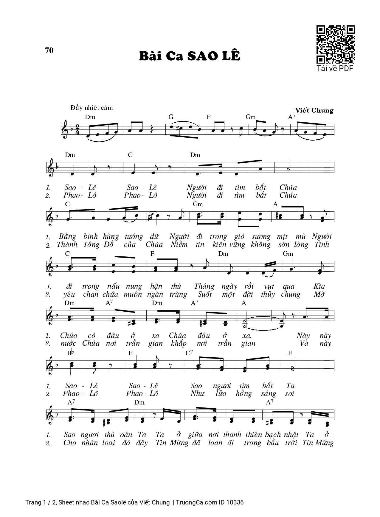 Sheet PDF of Bài Ca Saolê - Viết Chung