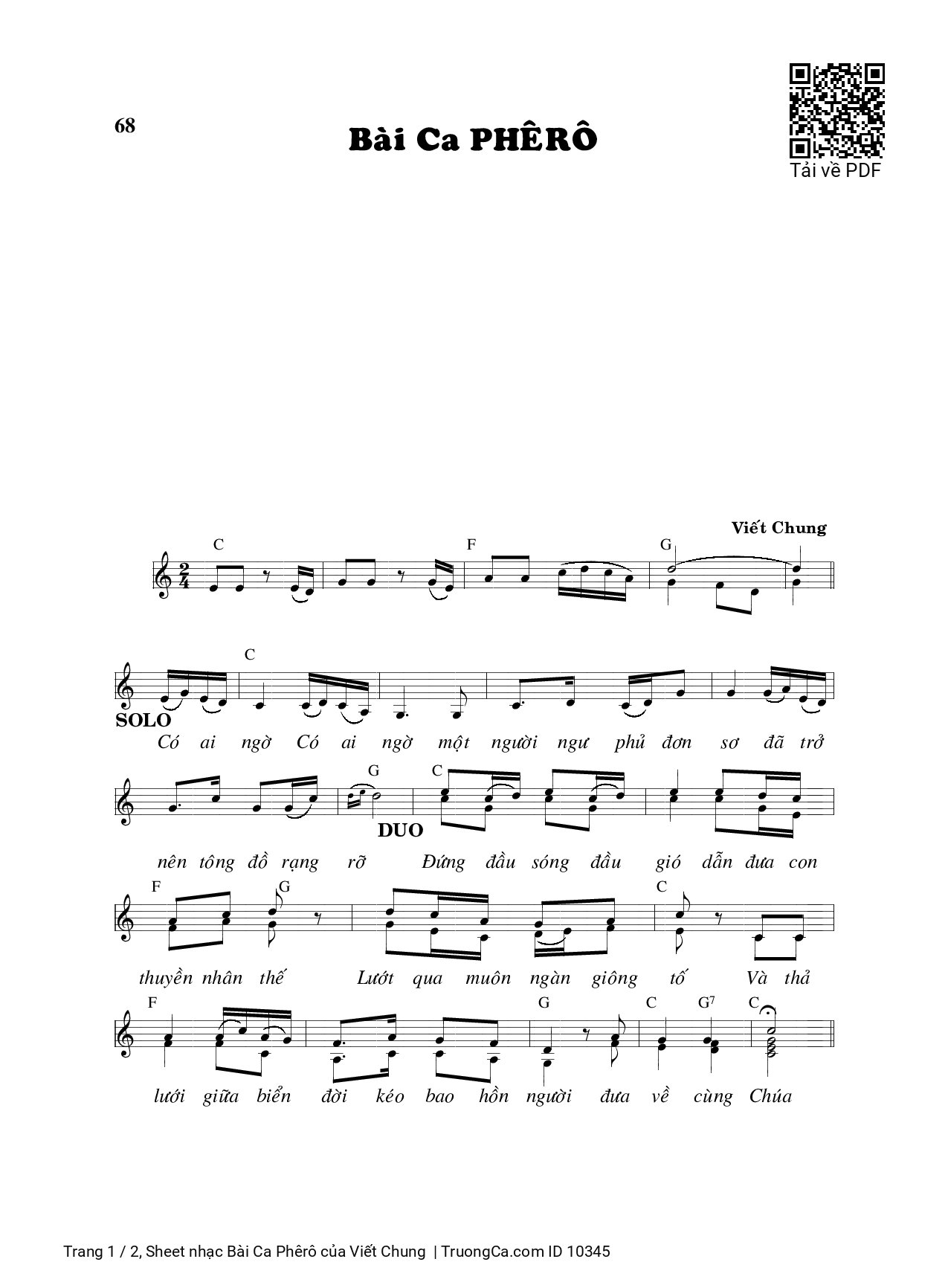 Sheet PDF of Bài Ca Phêrô