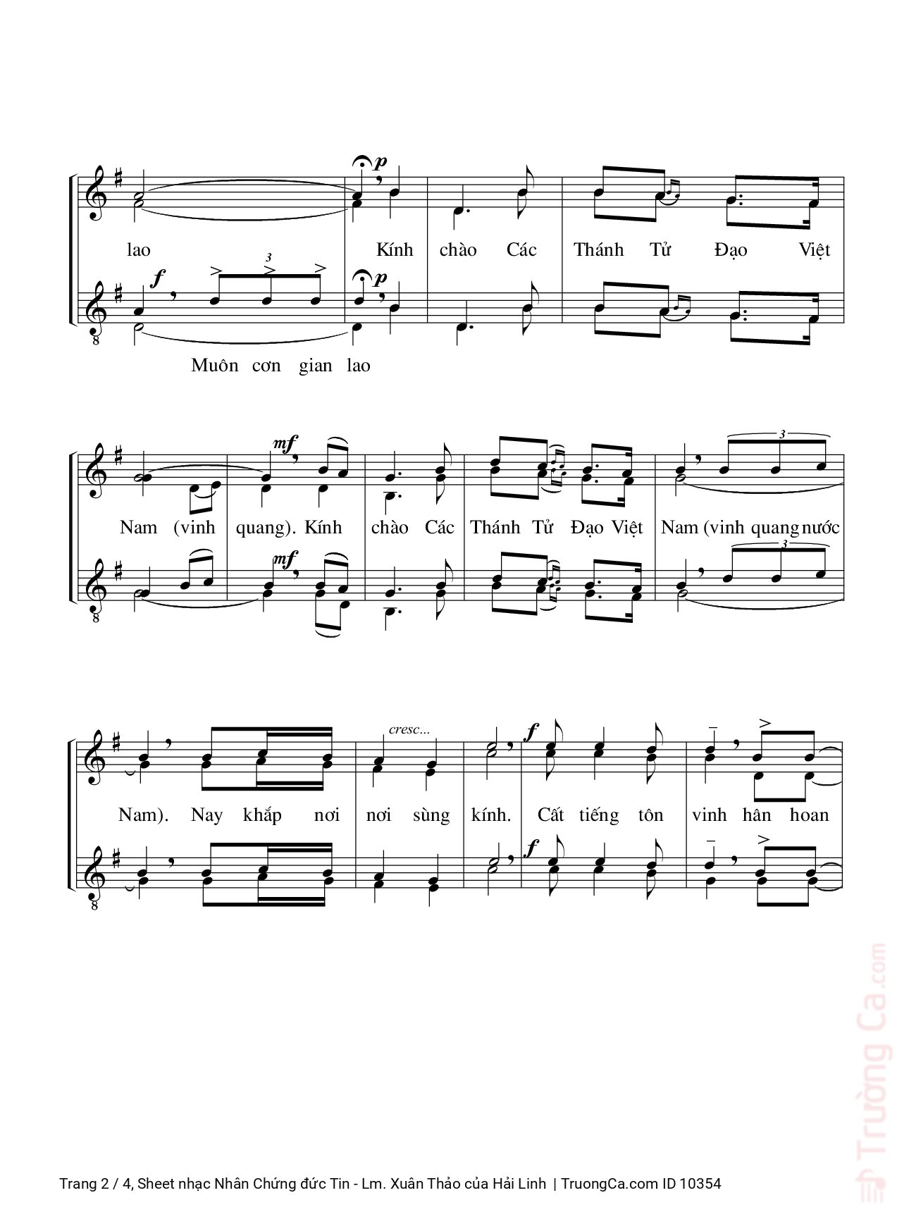 Page 2 of Sheet music PDF Nhân Chứng đức Tin - Lm. Xuân Thảo - Hải Linh