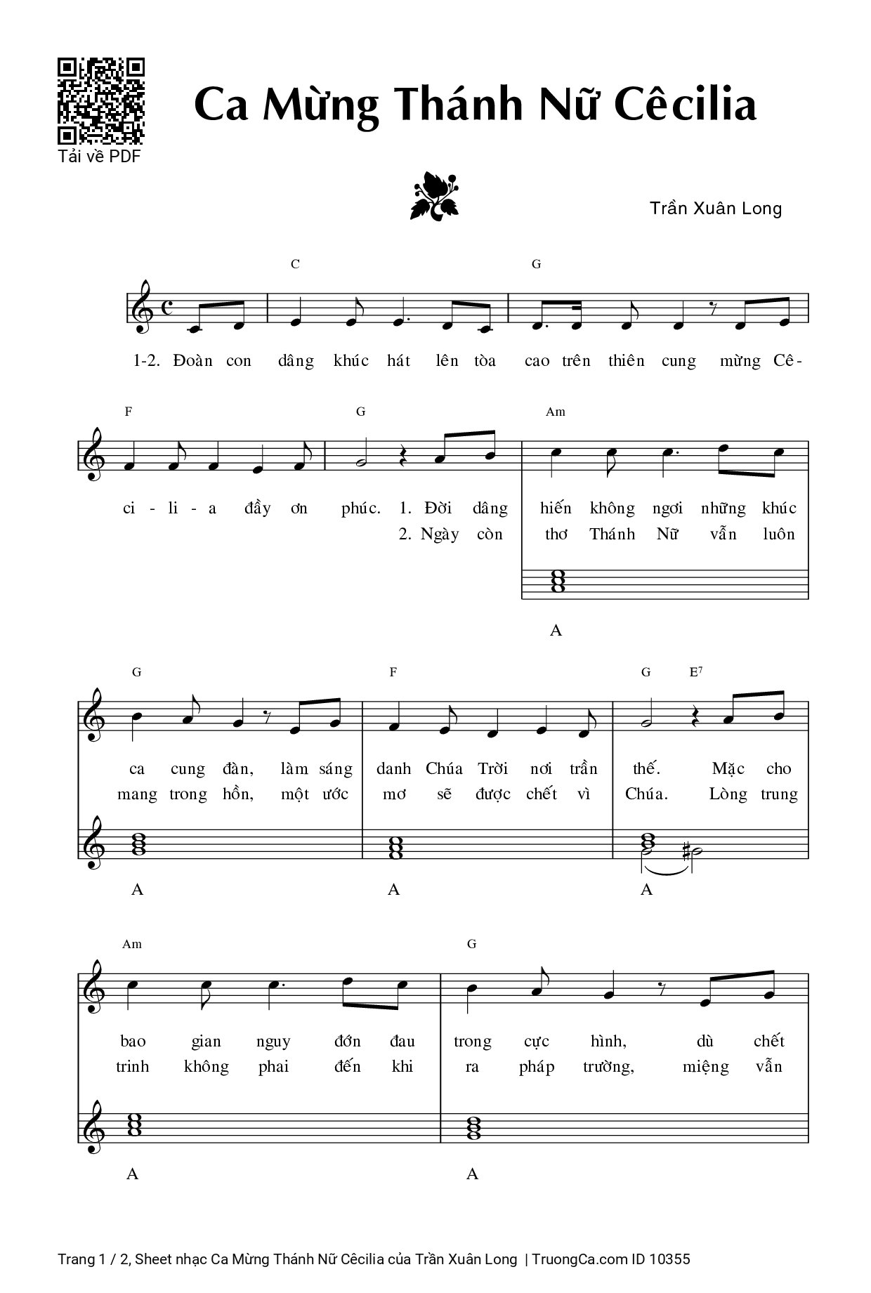 Sheet PDF of Ca Mừng Thánh Nữ Cêcilia